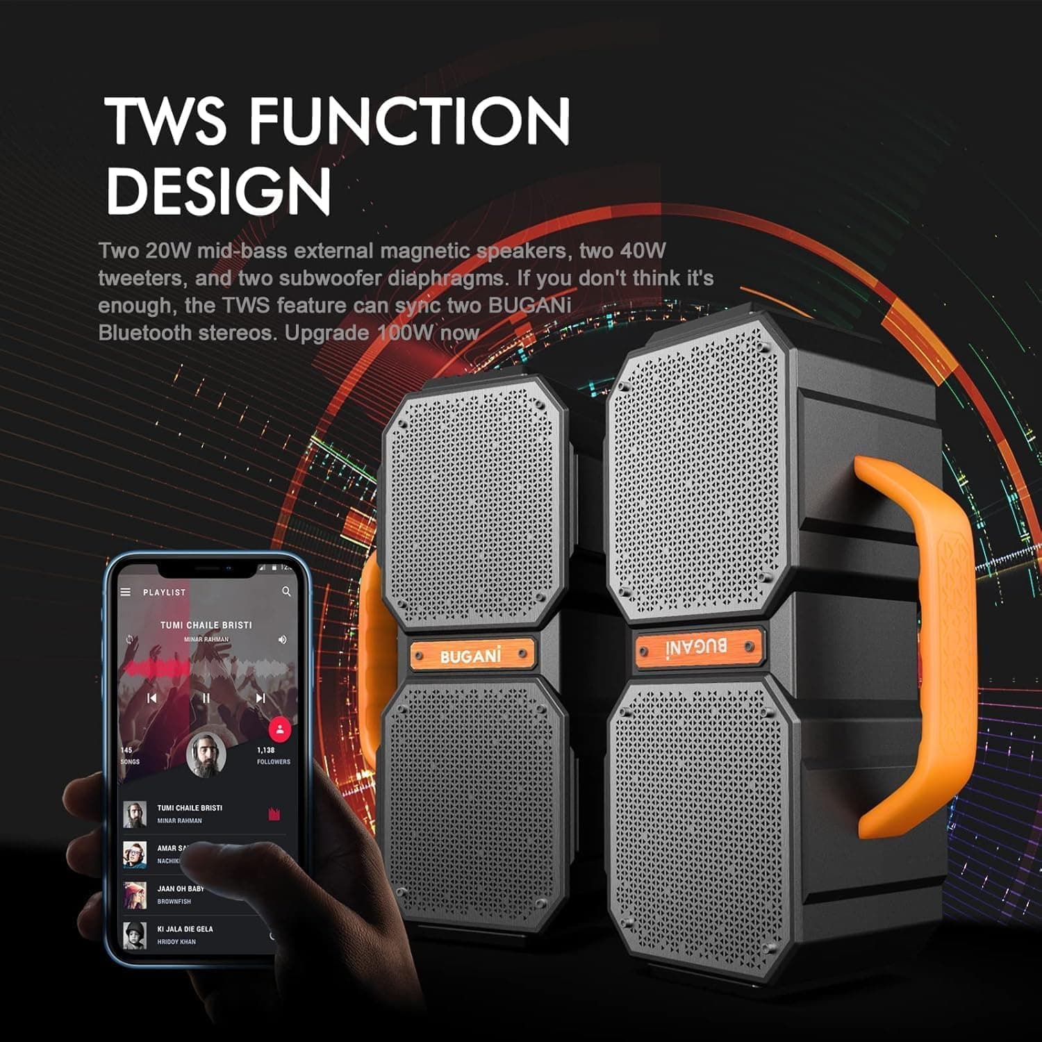 BUGANI M83 Large Waterproof Portable Wireless Speaker - image 3