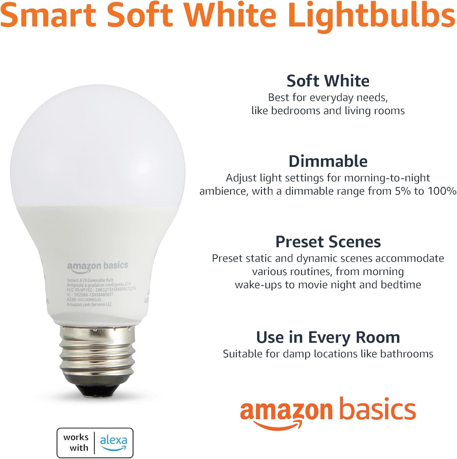 Amazon Basics Smart A19 LED Light Bulb - 4-Pack - image 2