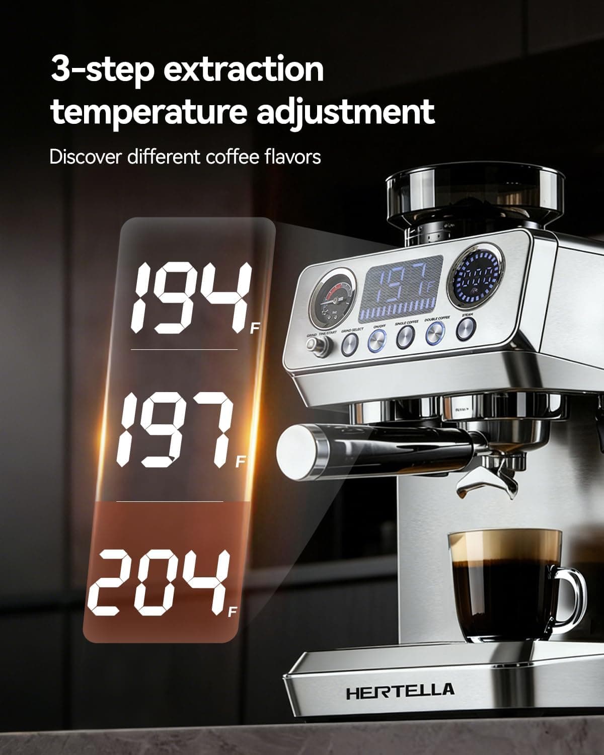 HERTELLA 20-Bar Espresso Machine with Built-in Grinder - image 2
