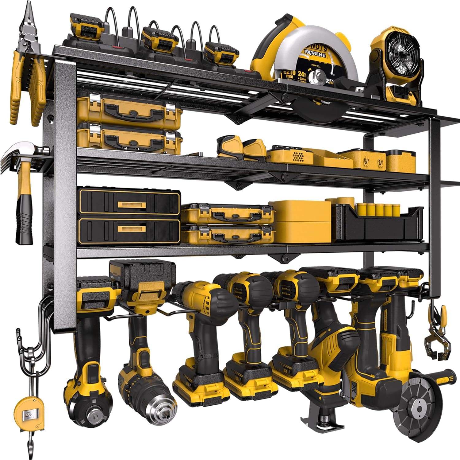 Spampur 4-Tier Power Tool Organizer with 6-Outlet Charging Station