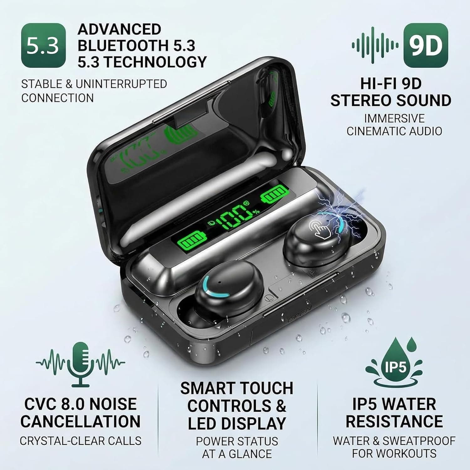 BSWLMDD Bluetooth 5.3 Wireless Earbuds with LED Case - image 3