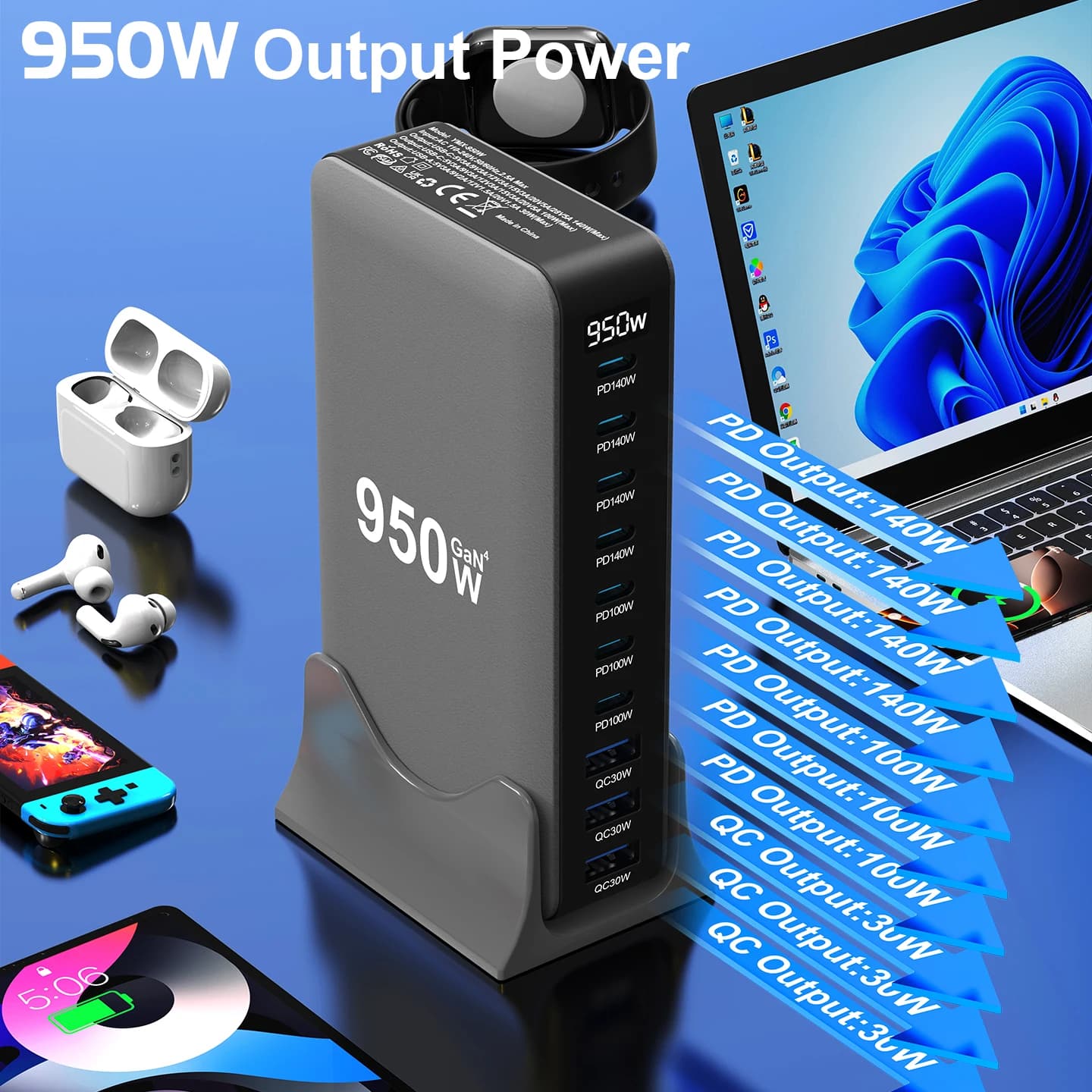 Generic 100W Multiport USB-C GaN Desktop Charging Station - image 5