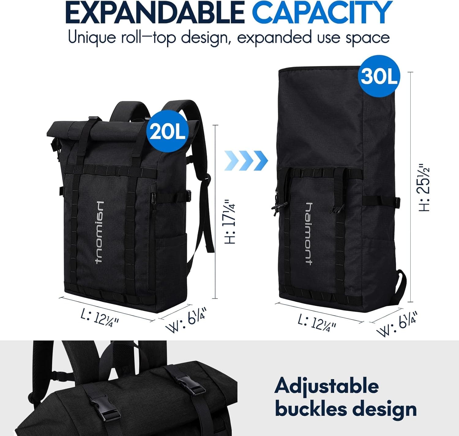 Haimont Rolltop Backpack - Water Resistant Travel Backpack - image 5