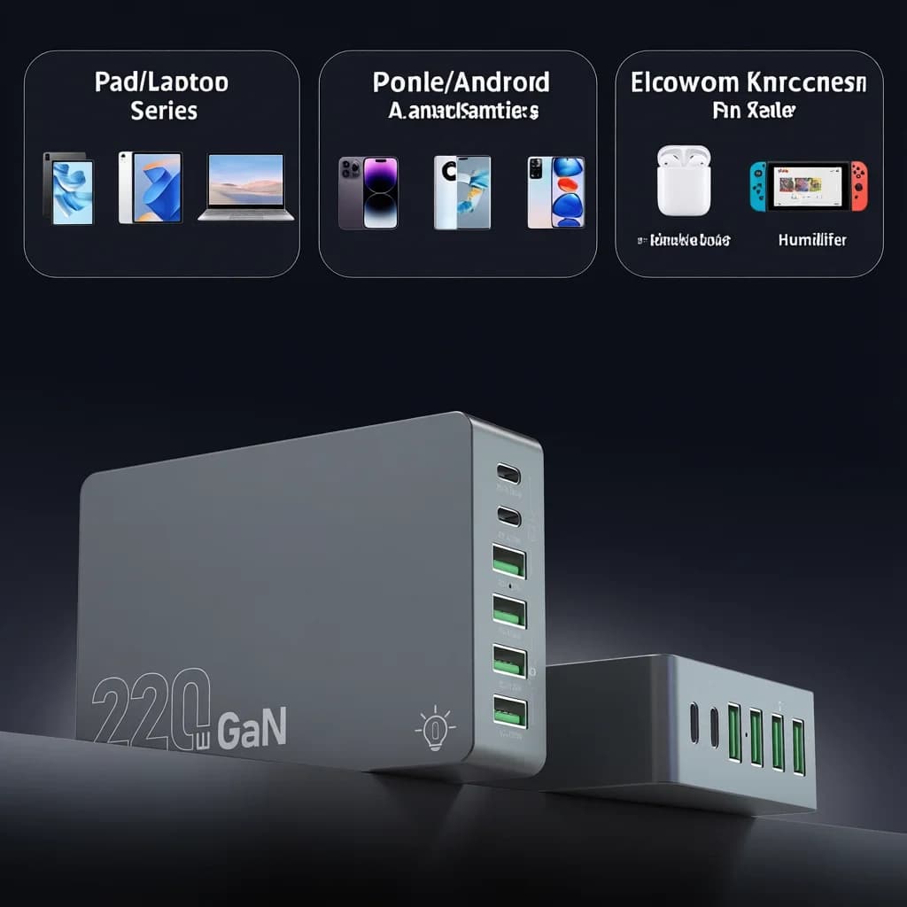 Generic 220W 6-Port GaN USB-C Desktop Charging Station