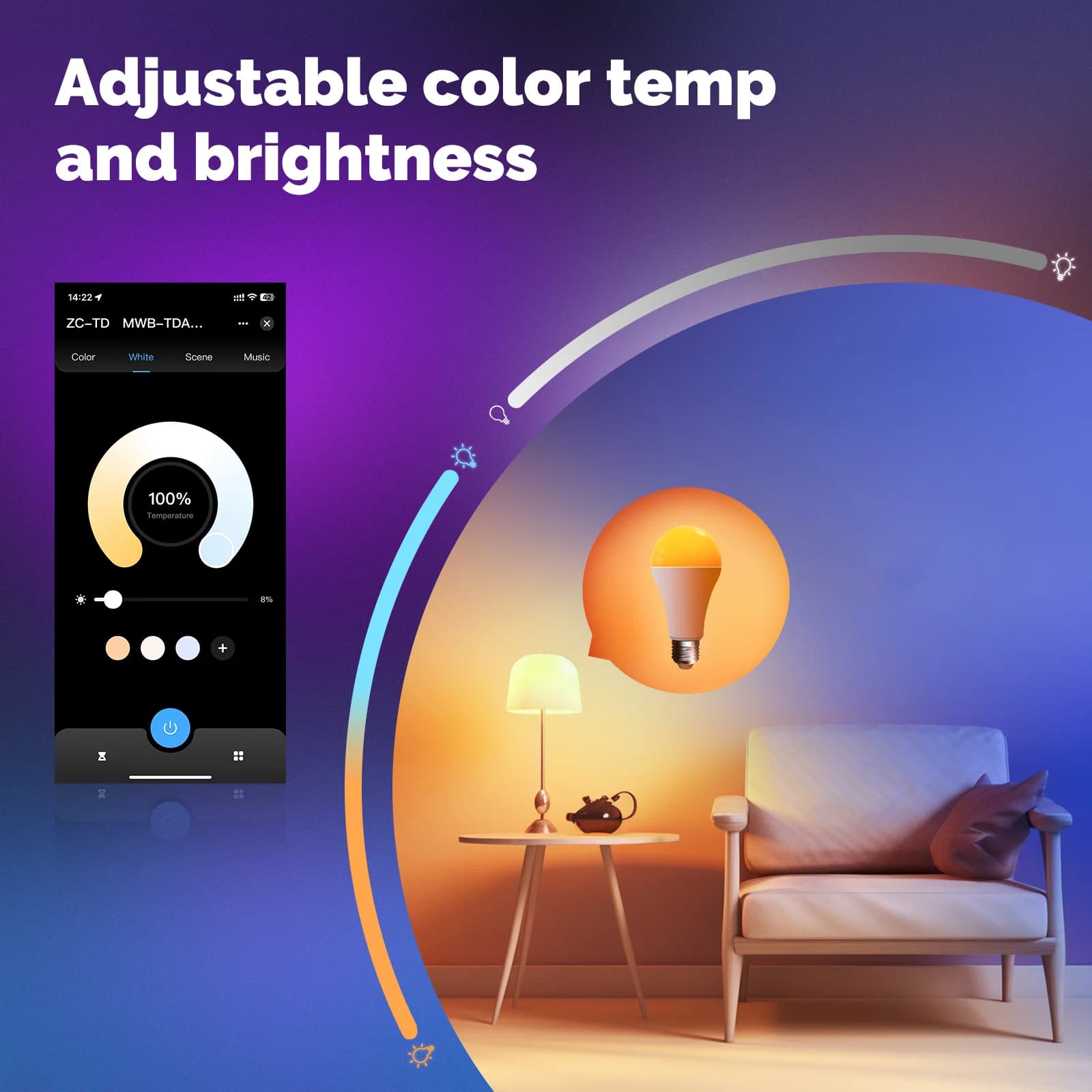 MATTER WIFI Smart LED Bulb Dimmable 14W RGB C+W E27 - image 5