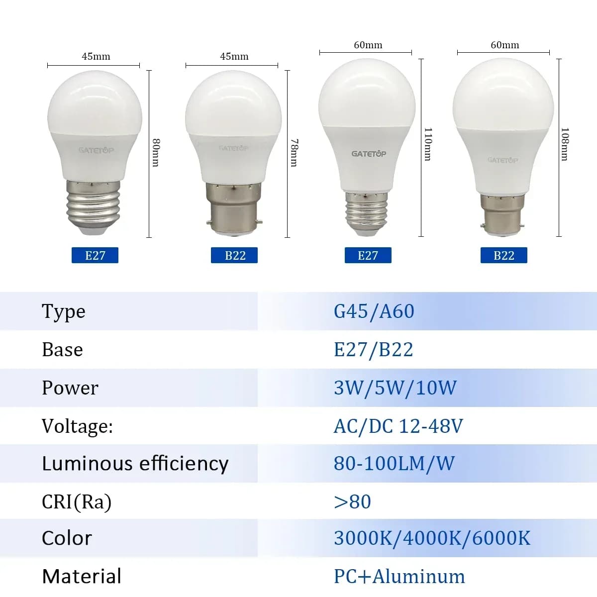 LED Light Bulbs 8PCS E27 B22 3W 5W 10W - image 2