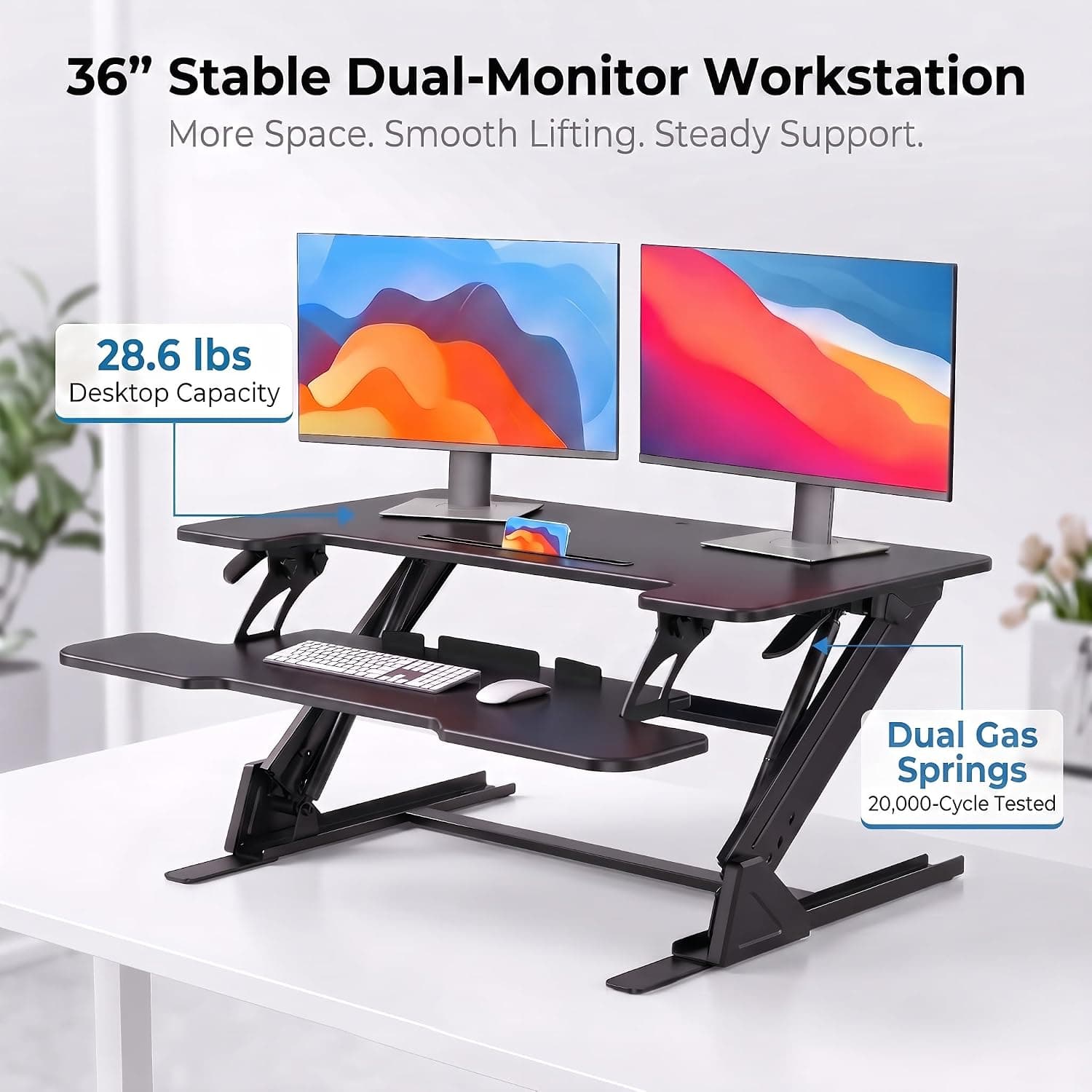 HUANUO 36-inch standing desk converter with keyboard tray - image 3