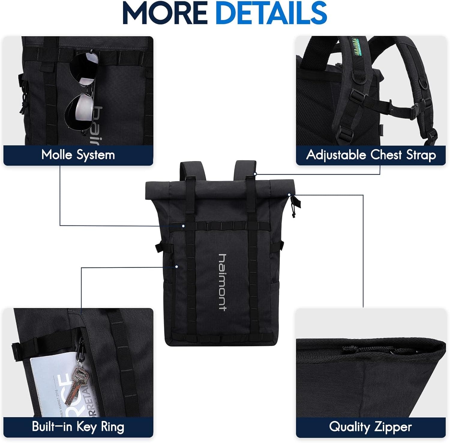 Haimont Rolltop Backpack - Water Resistant Travel Backpack - image 4