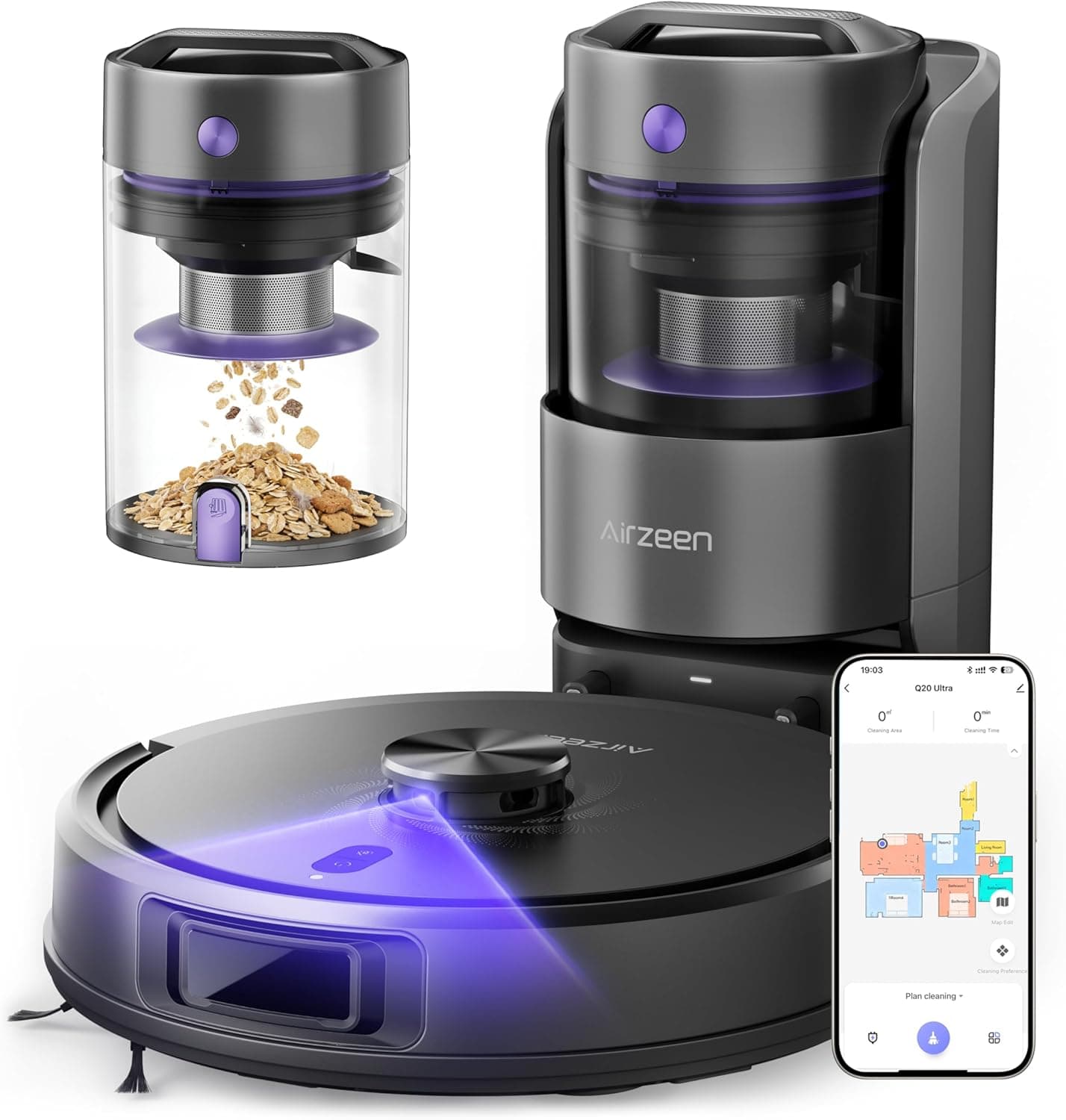 Airzeen Q20 Ultra Robot Vacuum and Mop with Self-Empty Dock