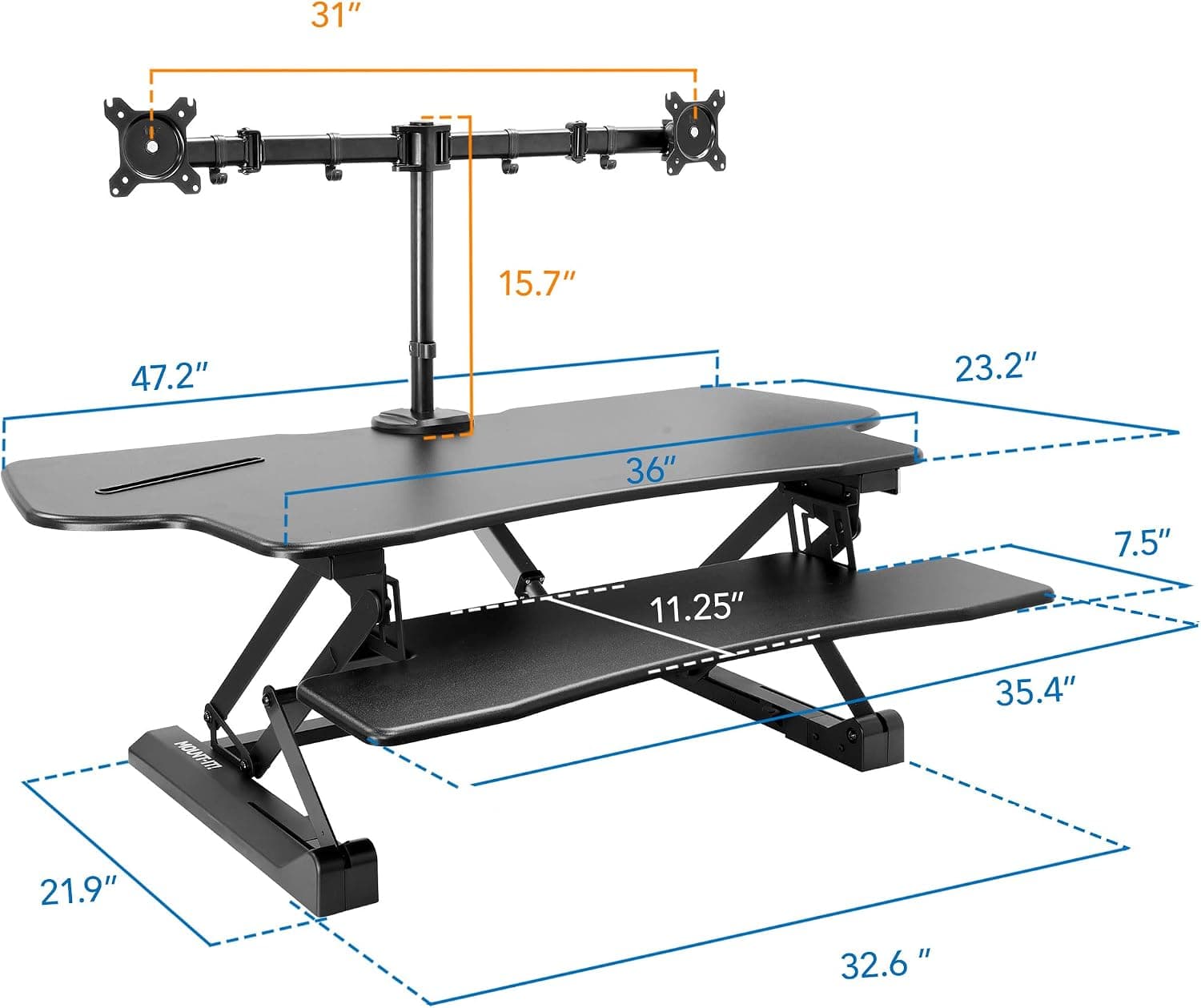 Mount-It! Electric Standing Desk Converter with Dual Arms - image 2