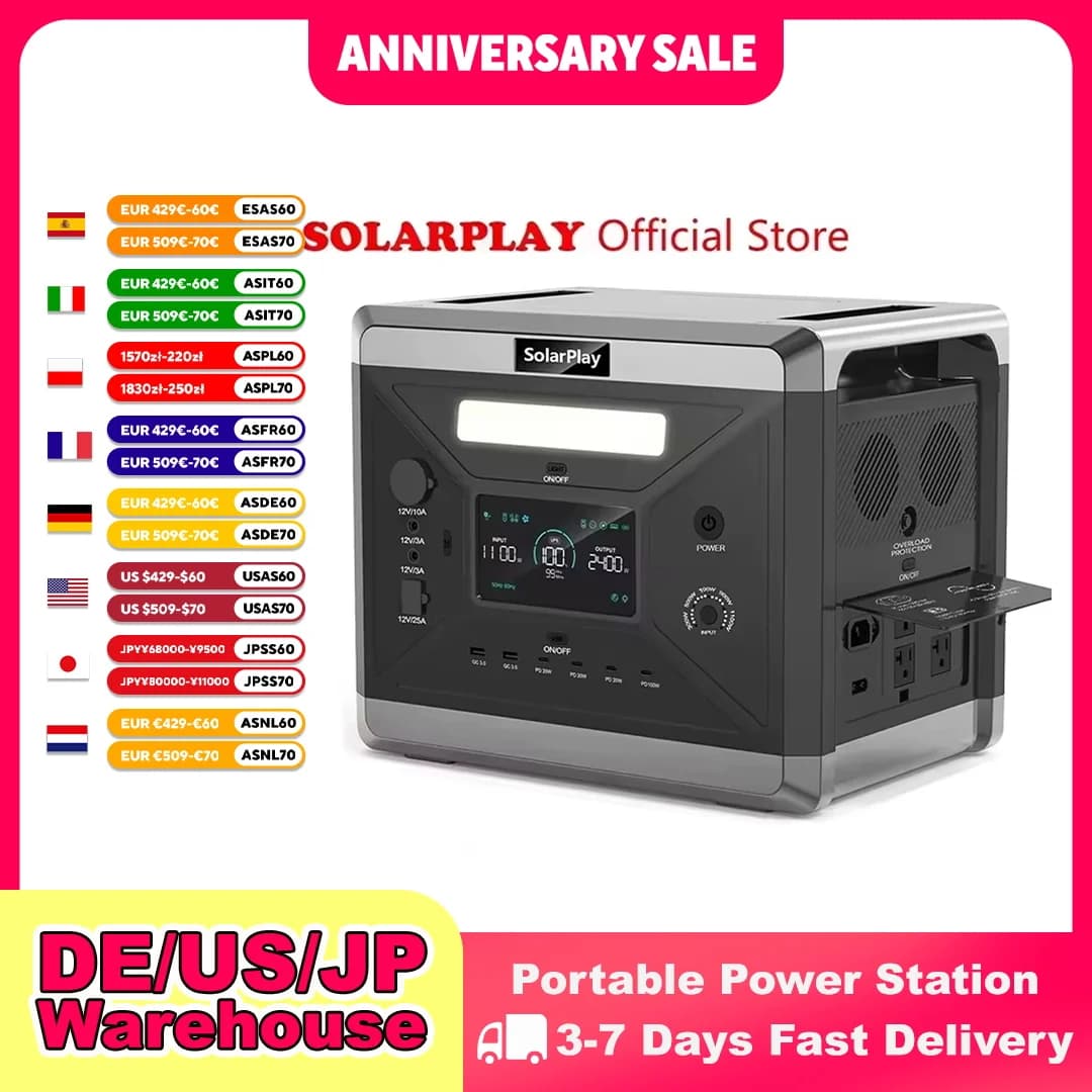 SOLARPLAY 2400W 2160Wh LiFePO4 Portable Power Station