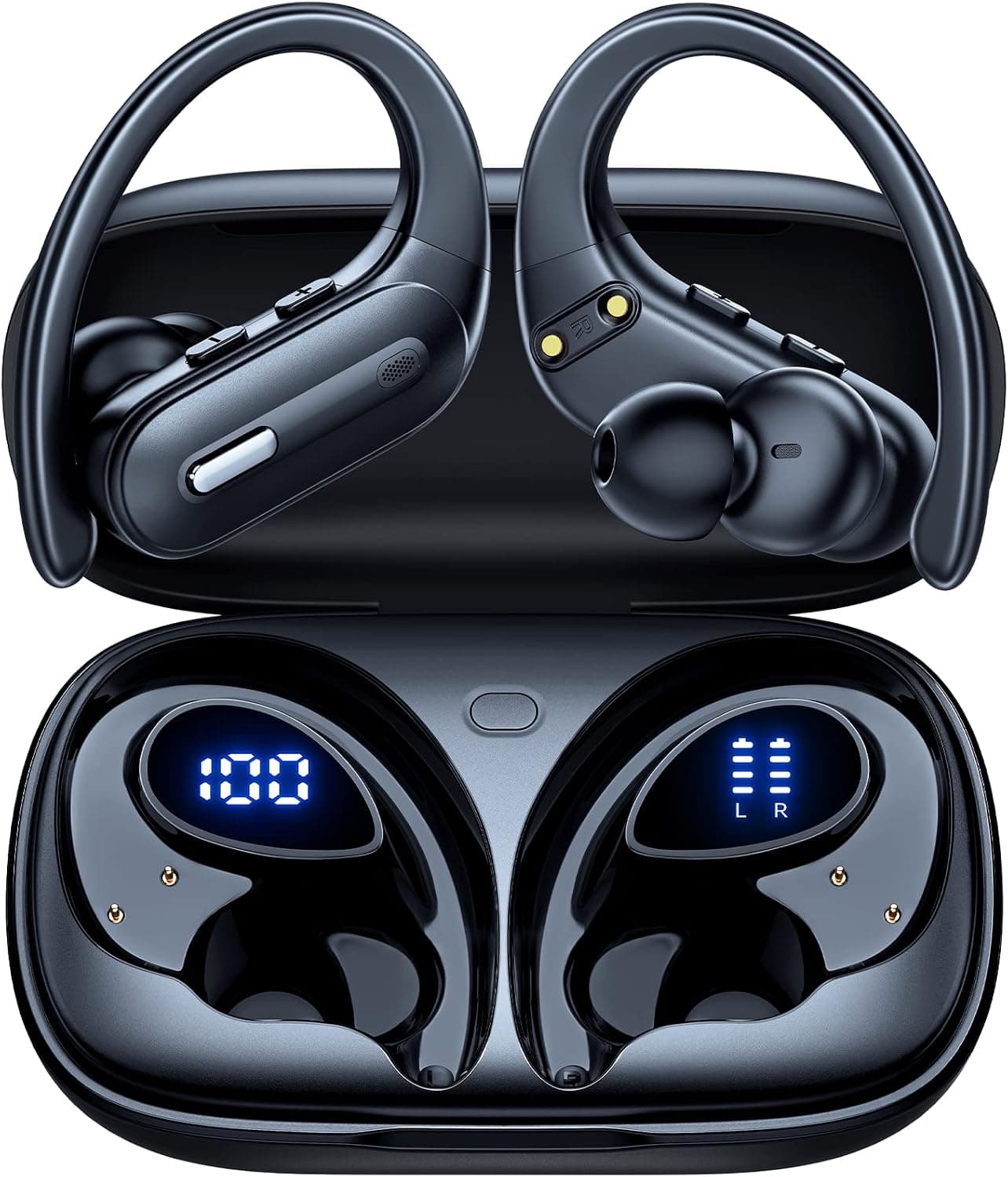 GNMN X19 wireless earbuds with ear hooks, ANC, and case