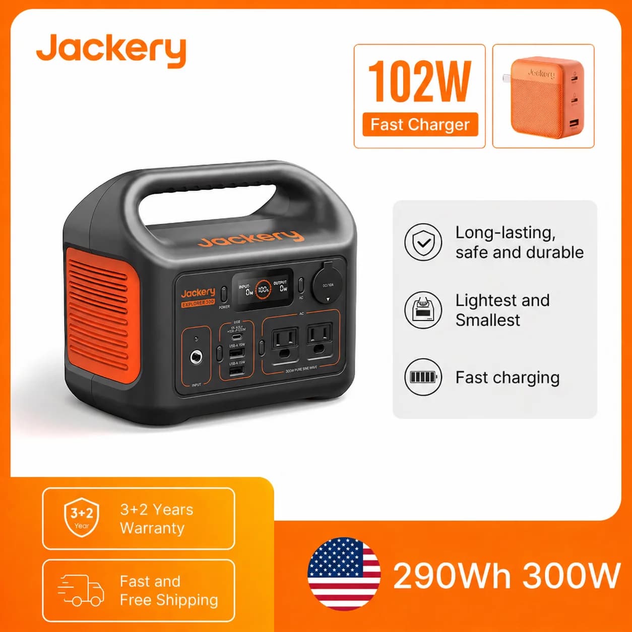 Jackery Explorer 300 Portable Power Station with 102W Charger
