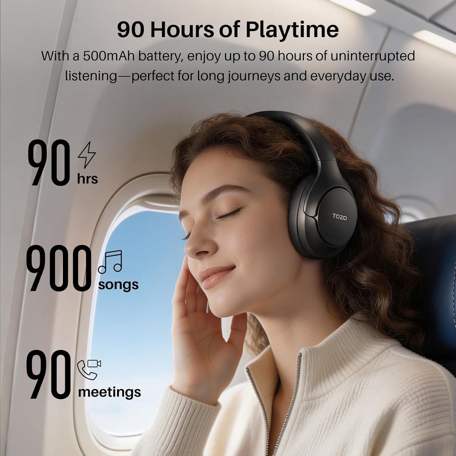 TOZO HT3 Hybrid Noise Cancelling Over-Ear Headphones - image 5
