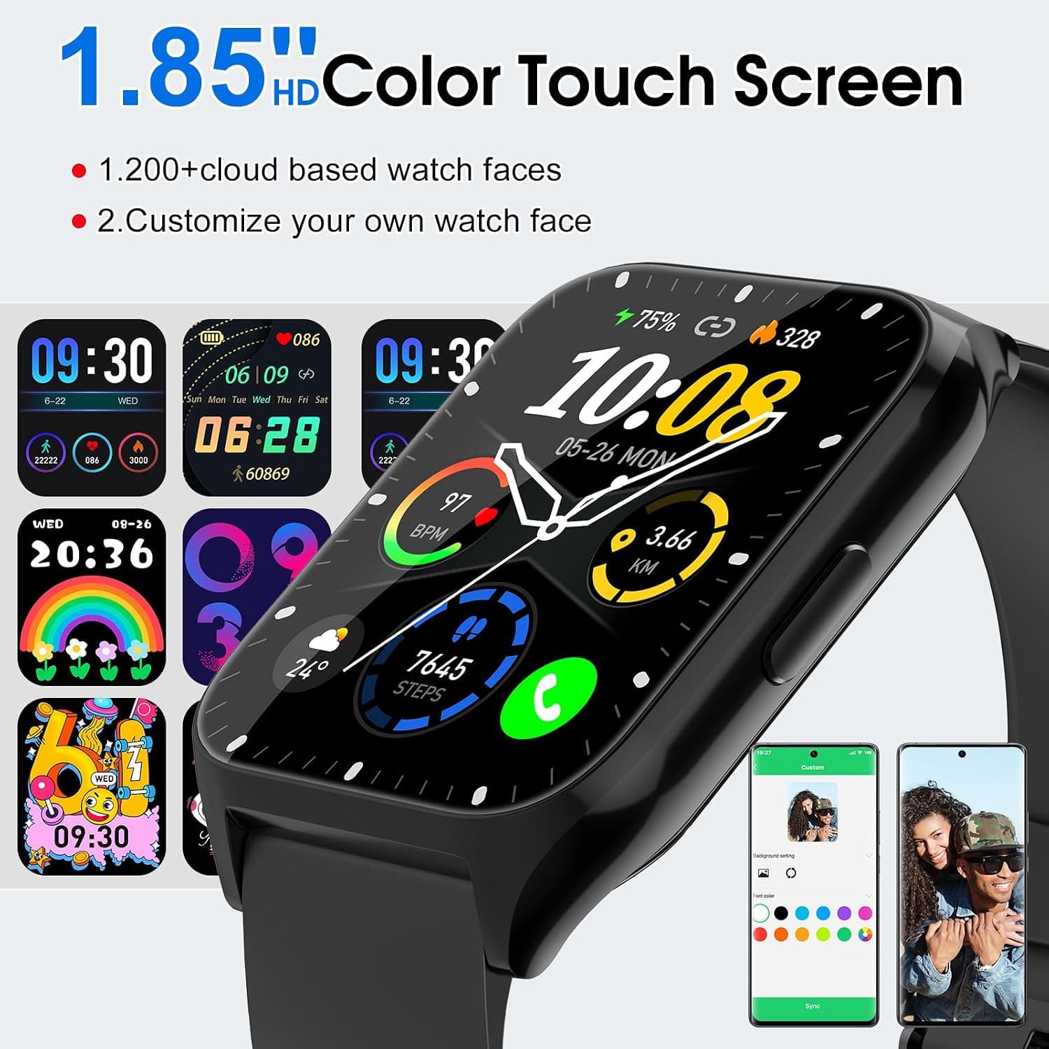 DUSONLAP 1.85-inch Bluetooth Smart Watch and Fitness Tracker - image 2
