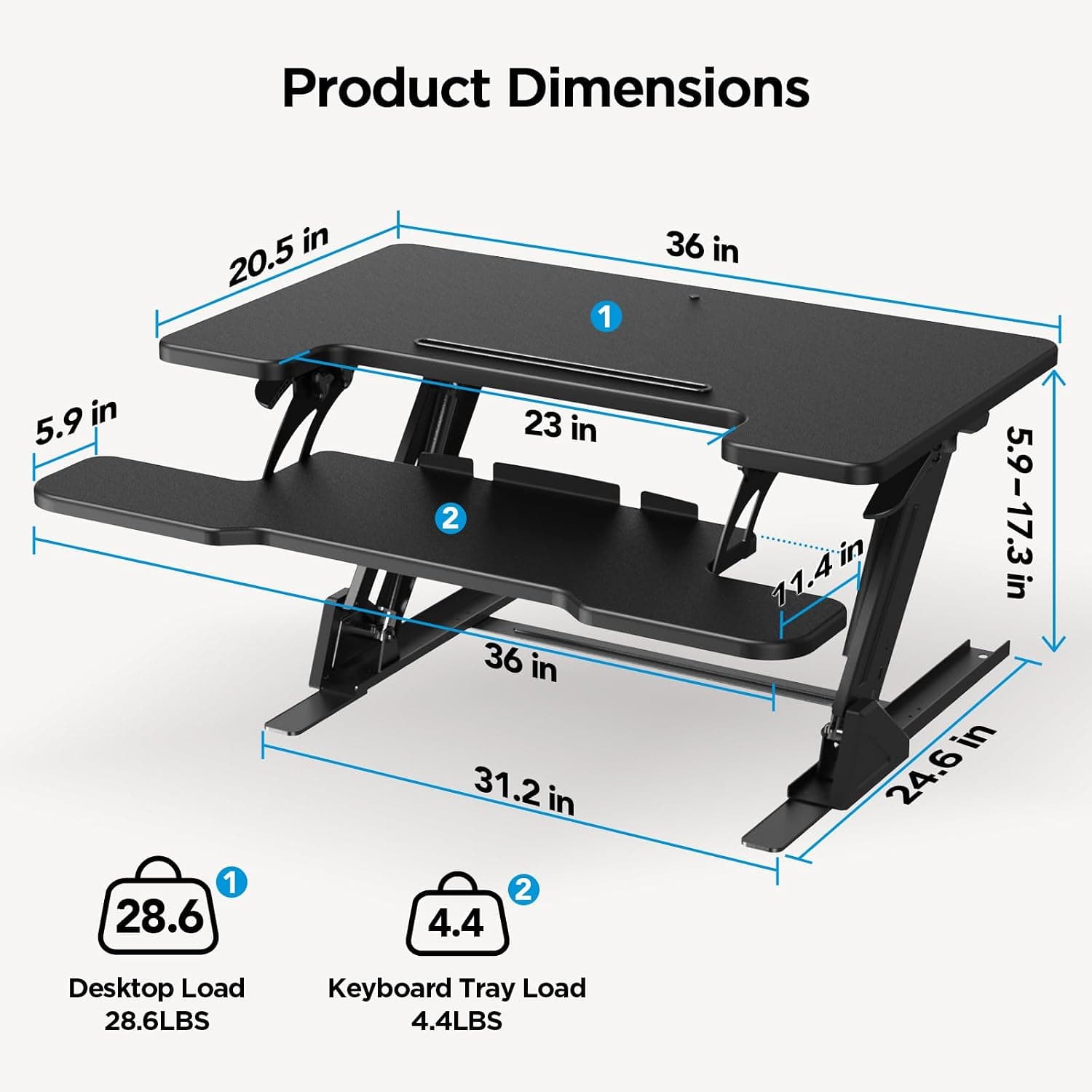 HUANUO 36-inch standing desk converter with keyboard tray - image 2