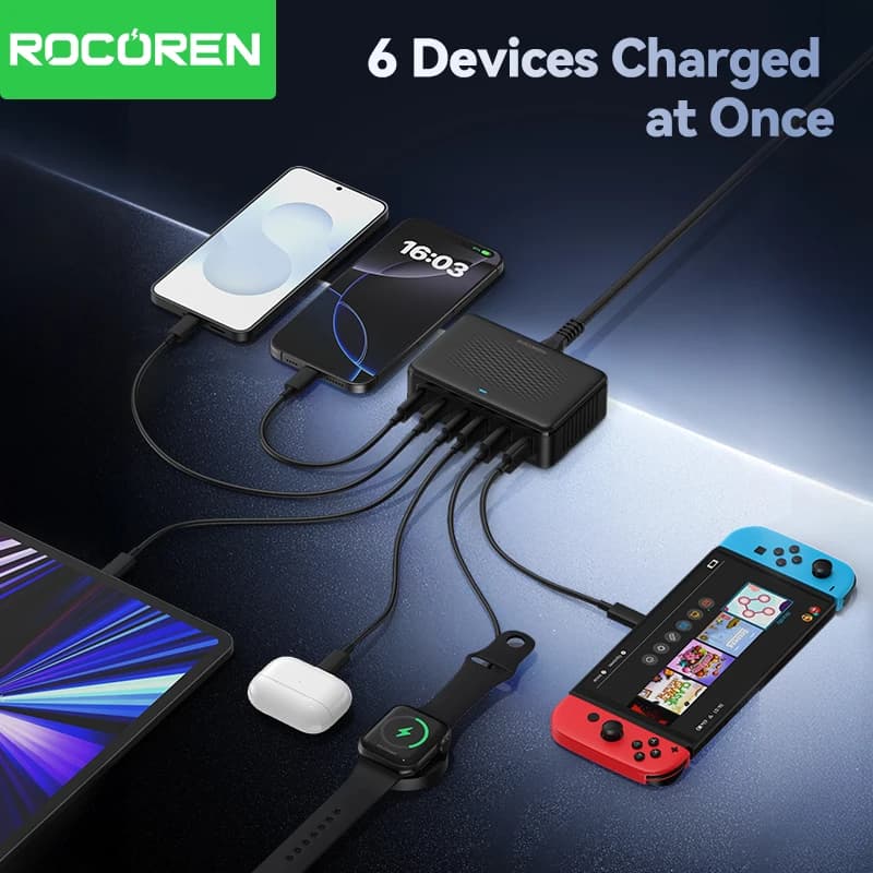 Rocoren 100W 6-Port GaN Desktop Charger Power Station - image 2