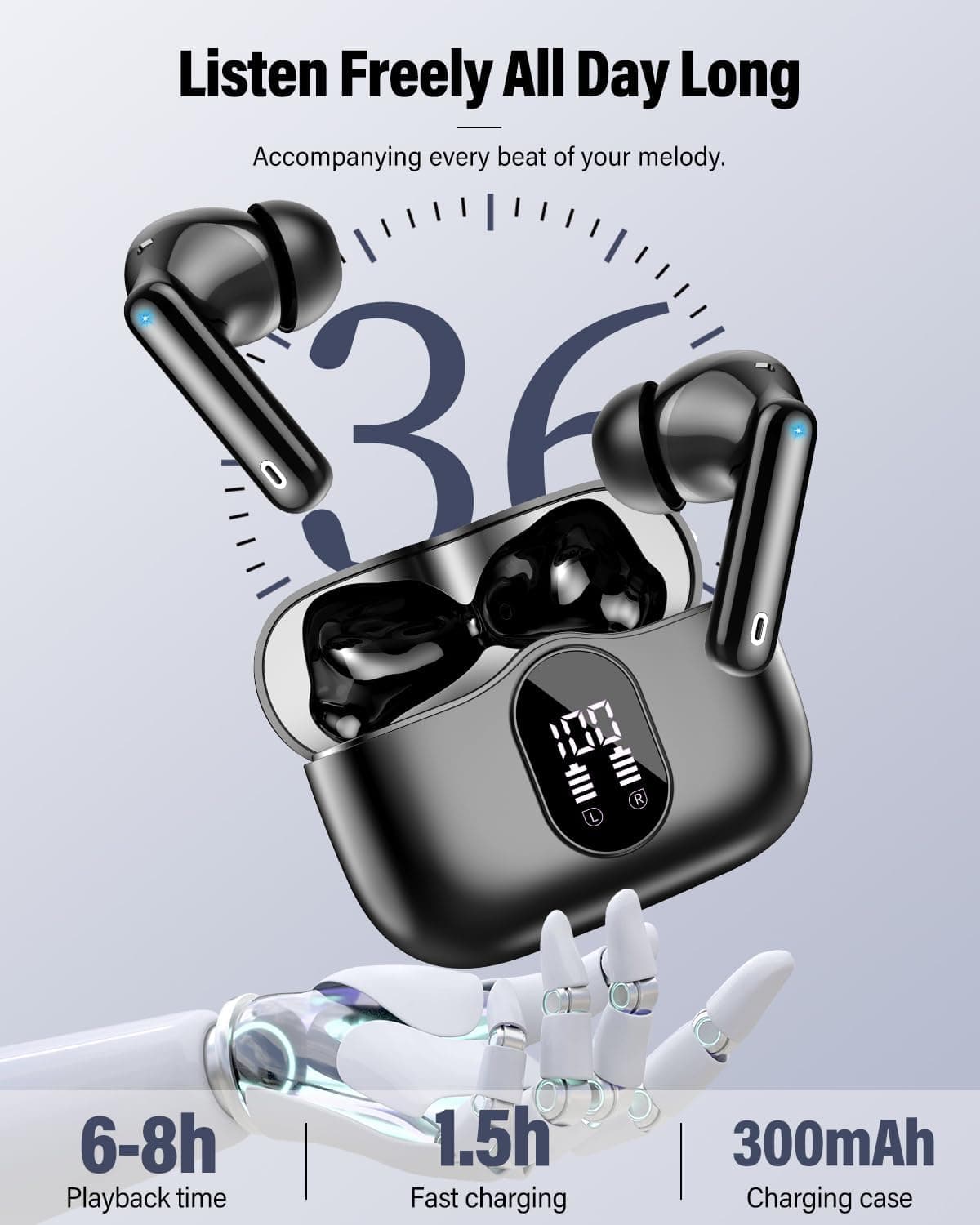 Btootos Wireless Earbuds with Noise Cancelling Mic and LED Display - image 5