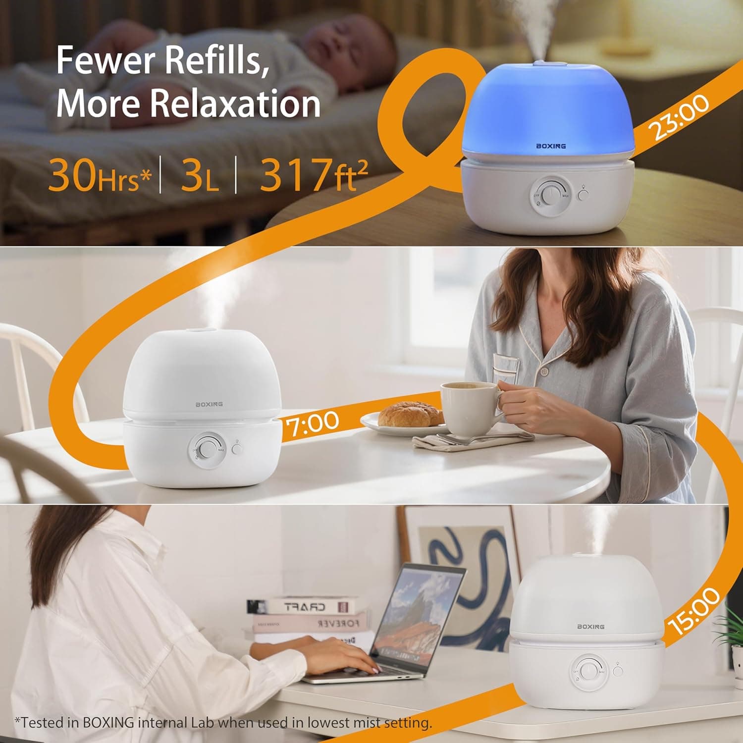 Boxing 3L top-fill cool mist bedroom humidifier with oil tray - image 2