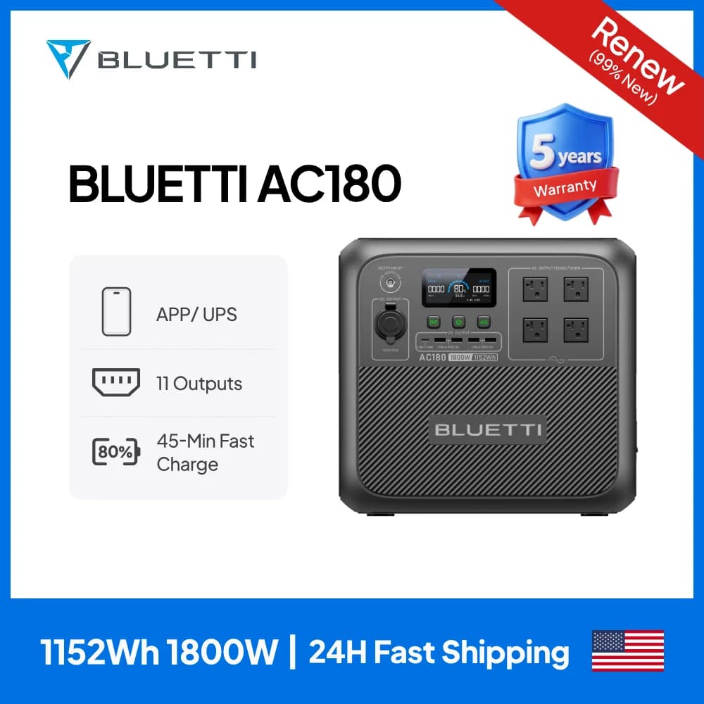 Renewed Bluetti AC180 Portable Solar Power Station (1800W)