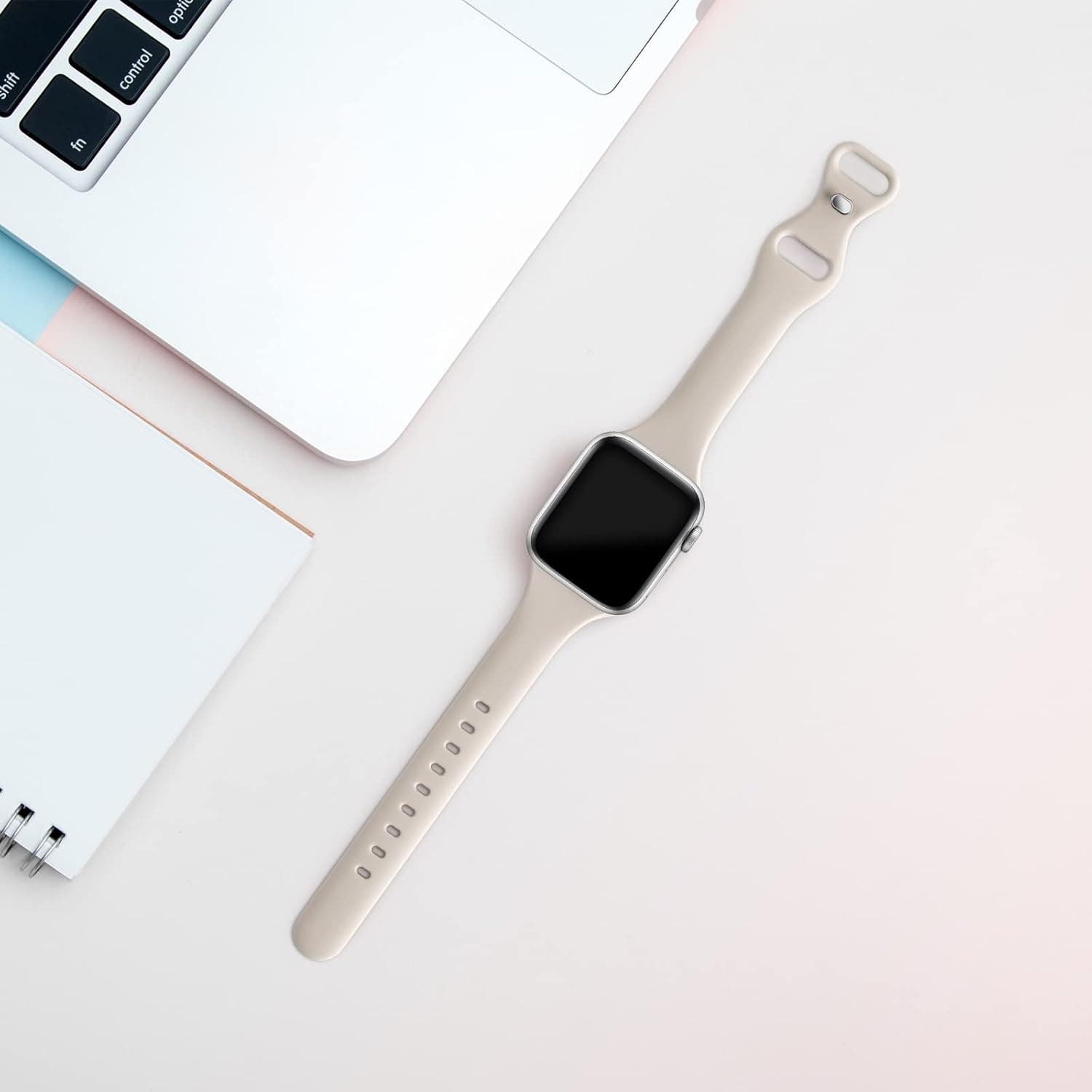 Slim Silicone Replacement Strap for Apple Watch - Starlight - image 2