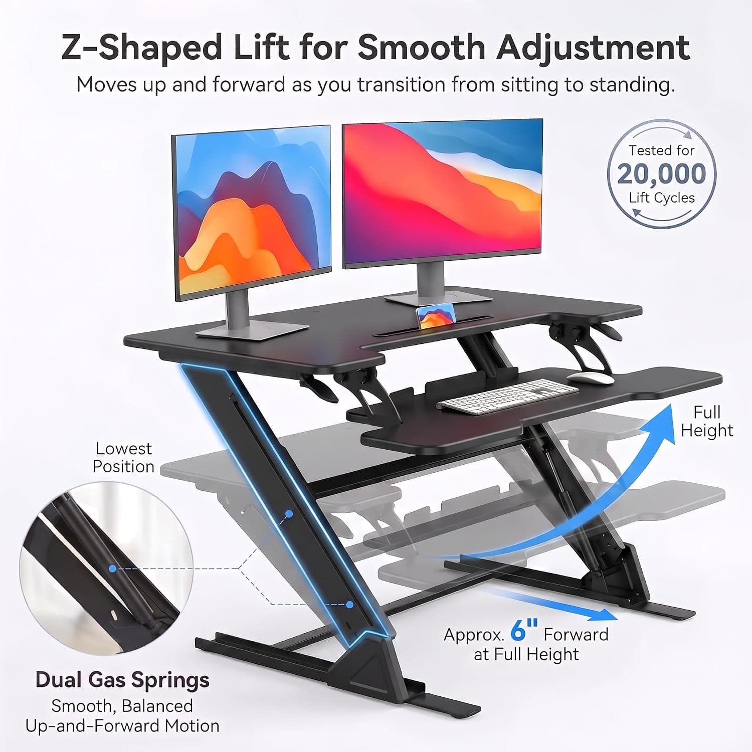 HUANUO 36-inch standing desk converter with keyboard tray - image 4
