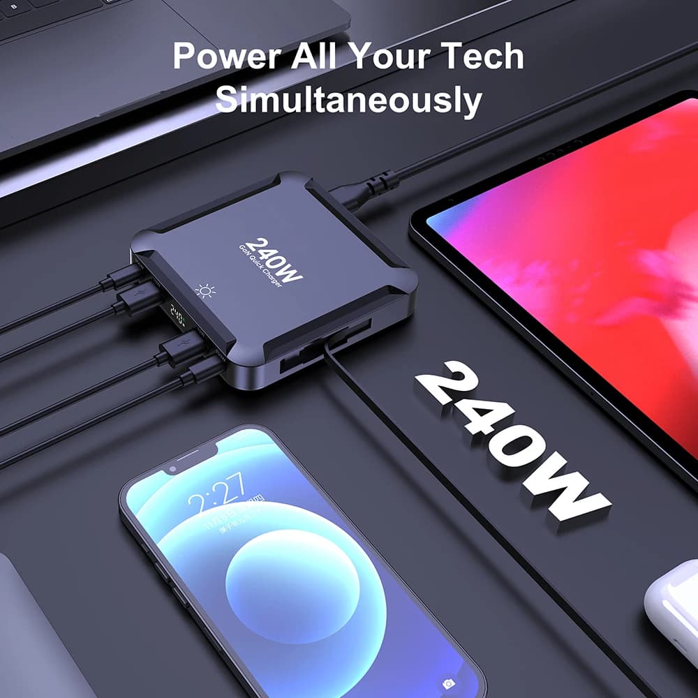 Ubigbuy 240W GaN Desktop Charging Station with Retractable Cable - image 4
