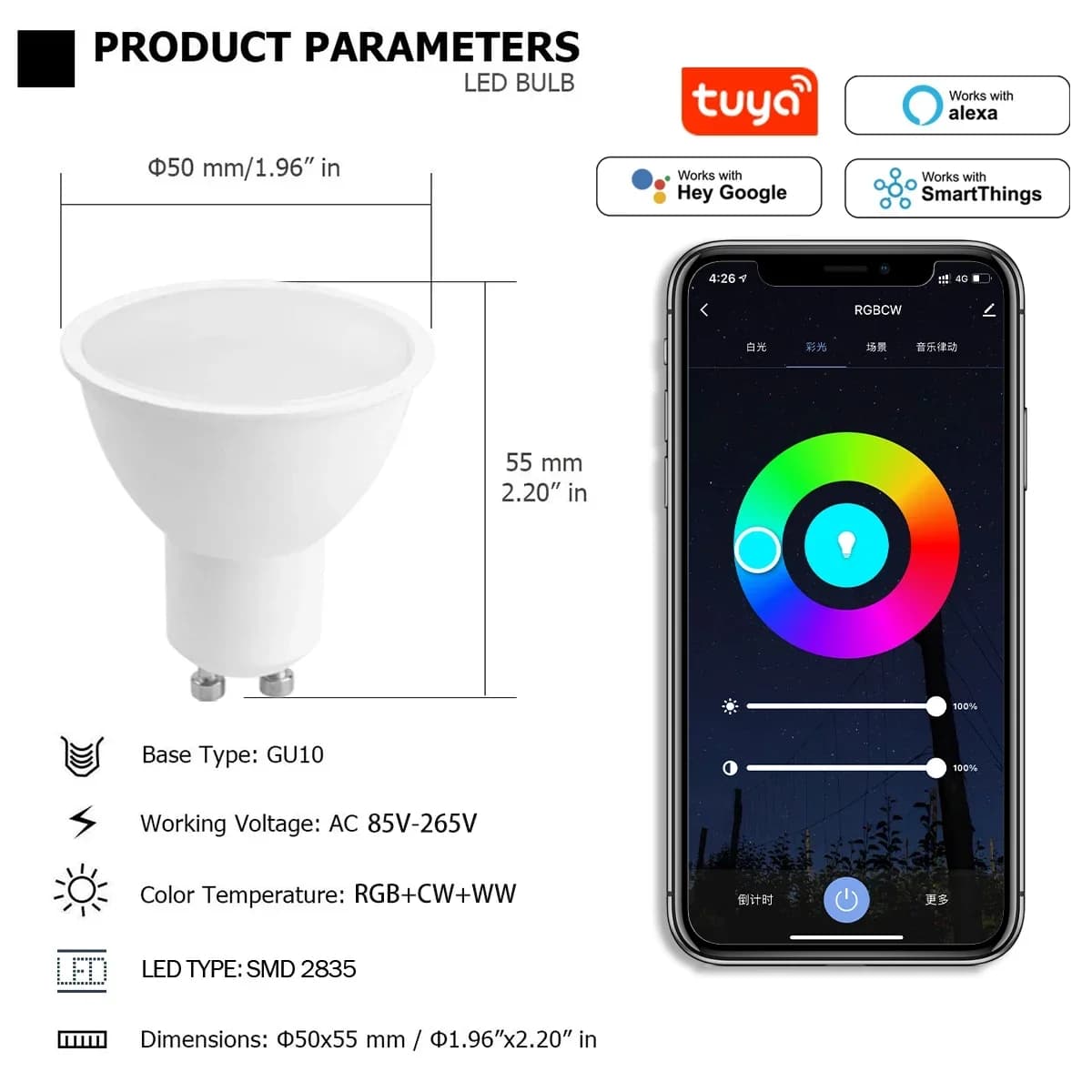 Tuya GU10 LED Dimmable Smart Bulb - image 2