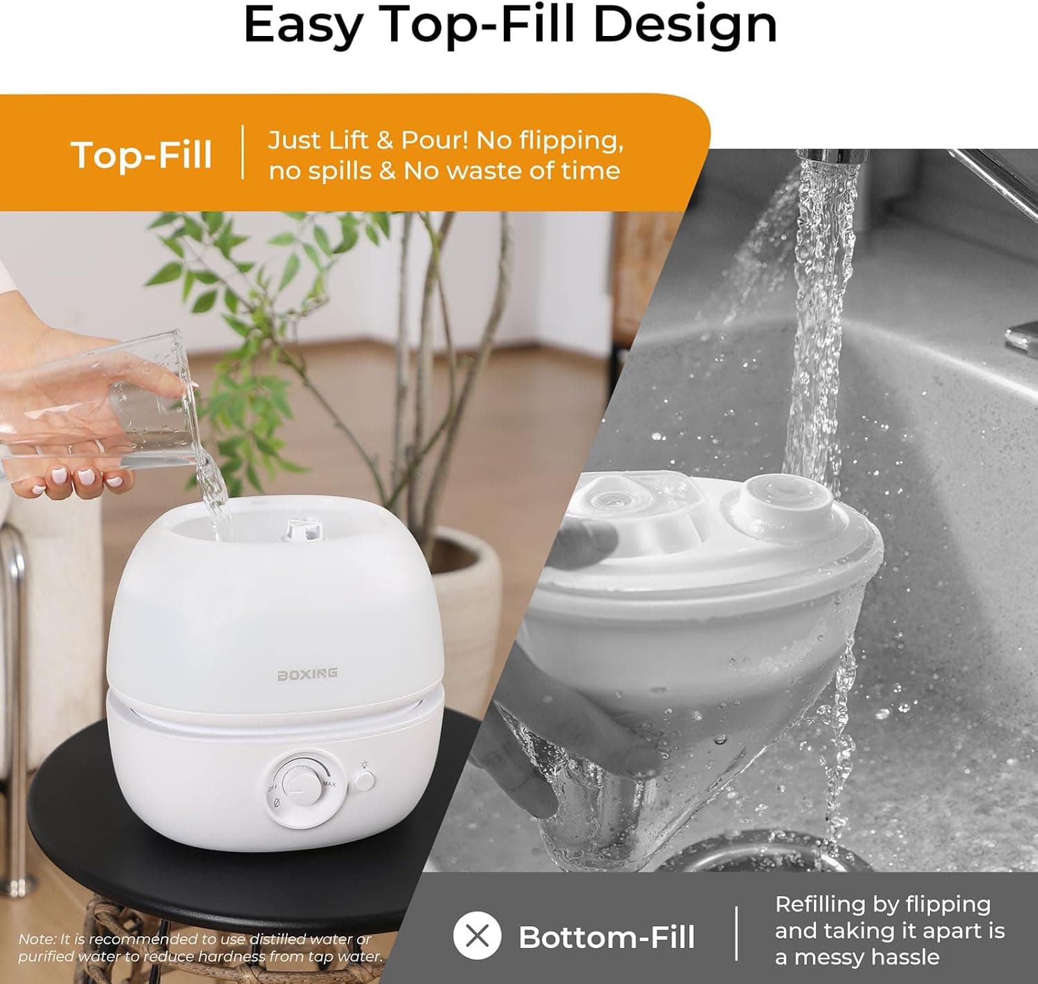 Boxing 3L top-fill cool mist bedroom humidifier with oil tray - image 3