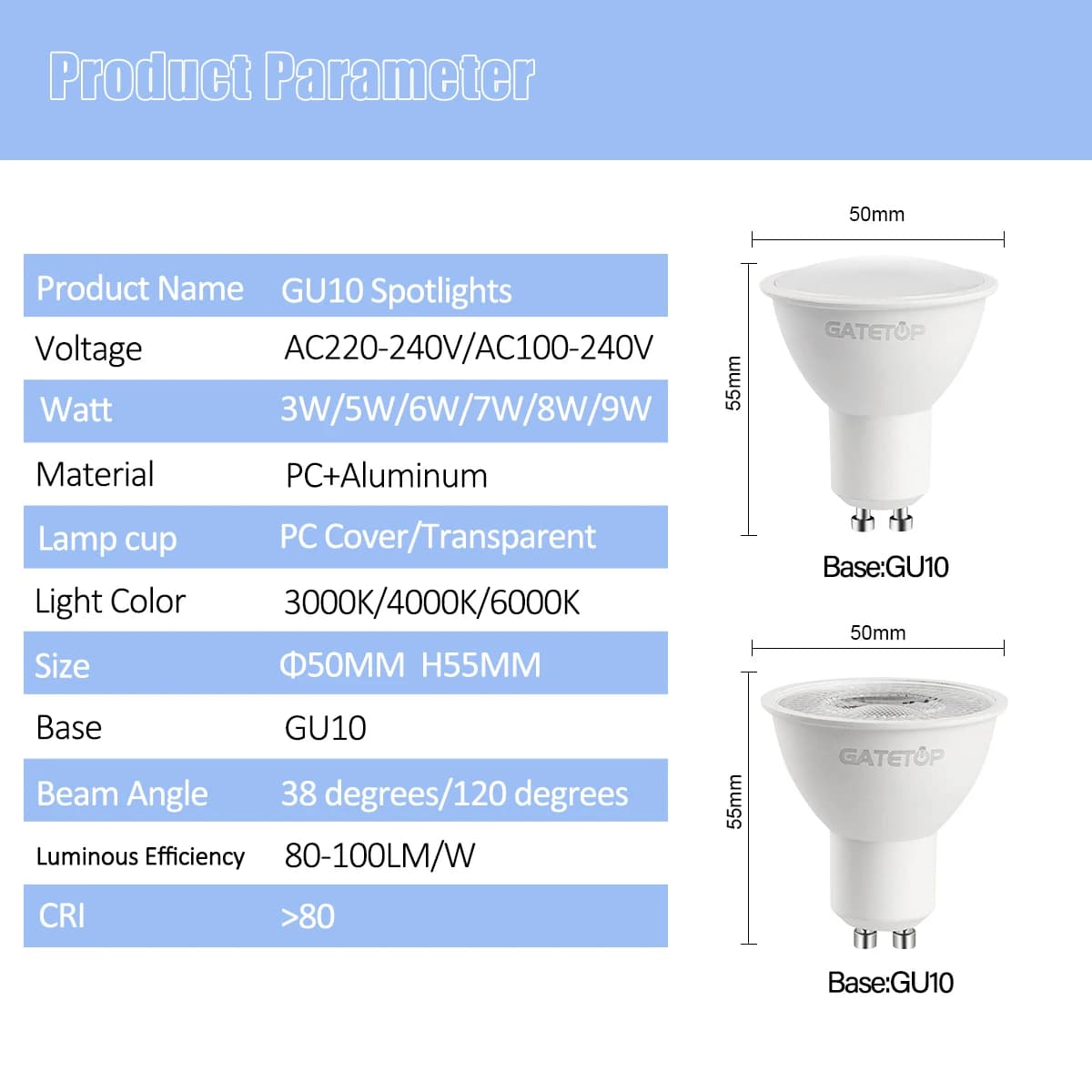 Base GU10 LED Spotlight Bulbs - 3W to 9W - image 2