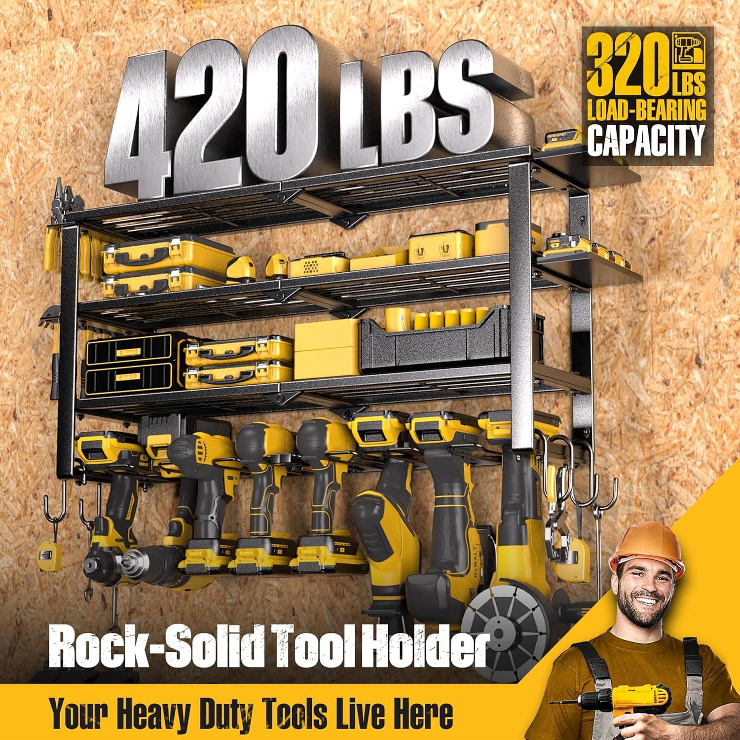Spampur 4-Tier Power Tool Organizer with 6-Outlet Charging Station - image 3