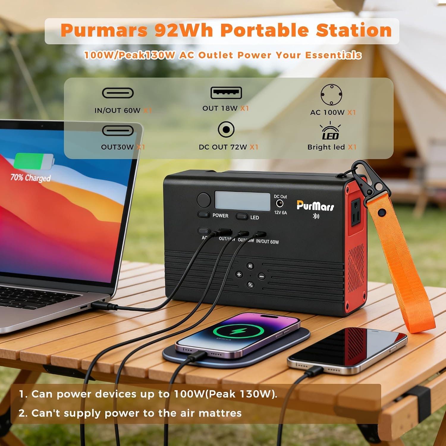 PurMars 92Wh Portable Power Station with Bluetooth Speaker - image 4