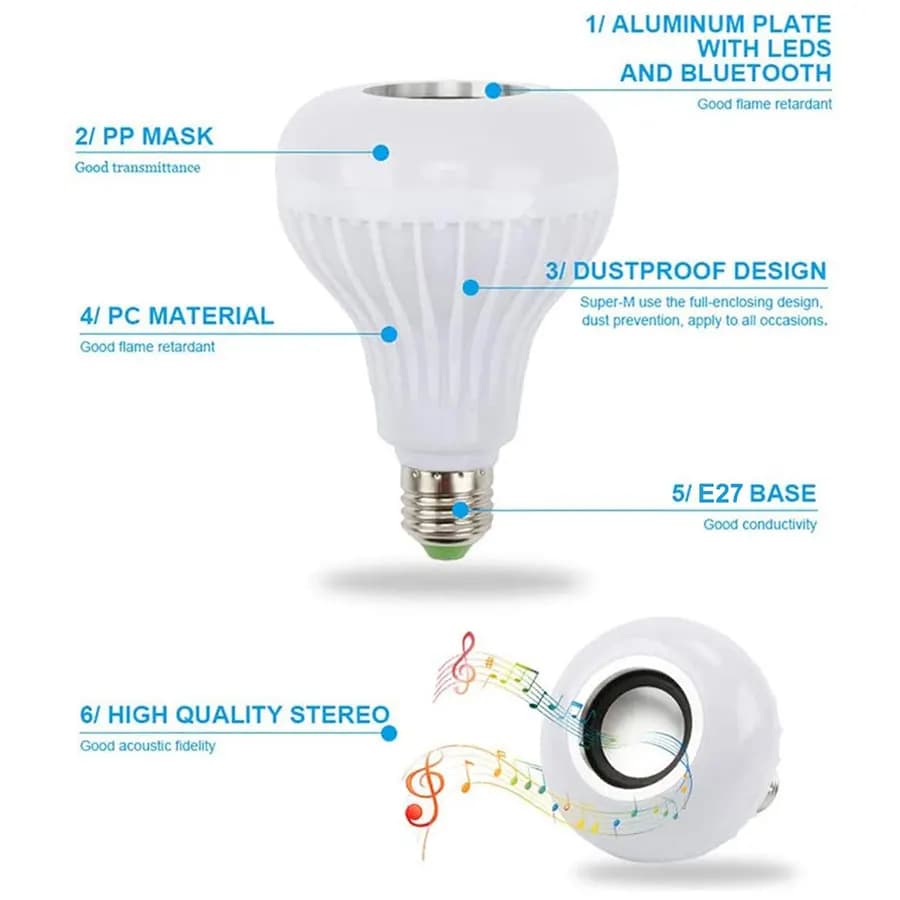 AC 85-265V 12W E27 LED Light Bulb with Bluetooth Speaker - image 4