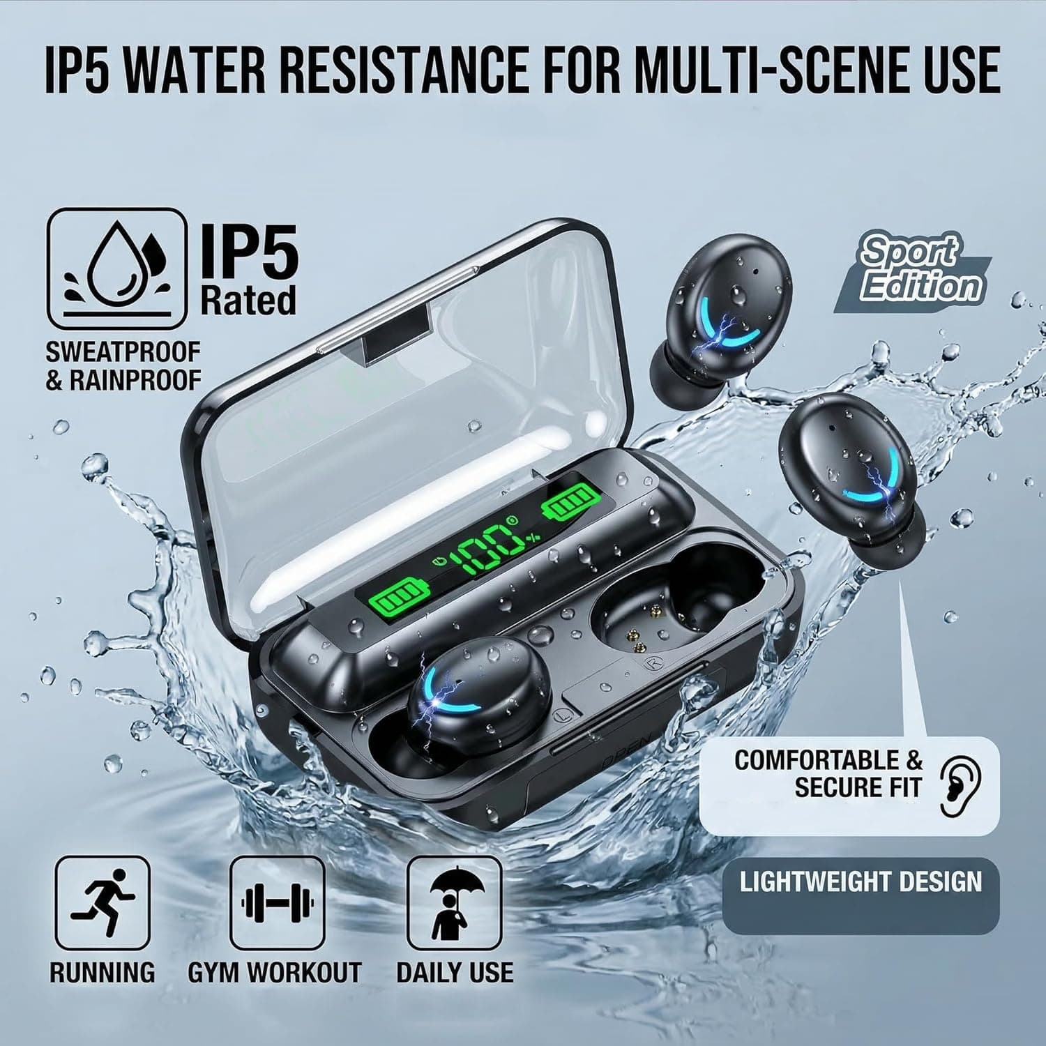 BSWLMDD Bluetooth 5.3 Wireless Earbuds with LED Case - image 4