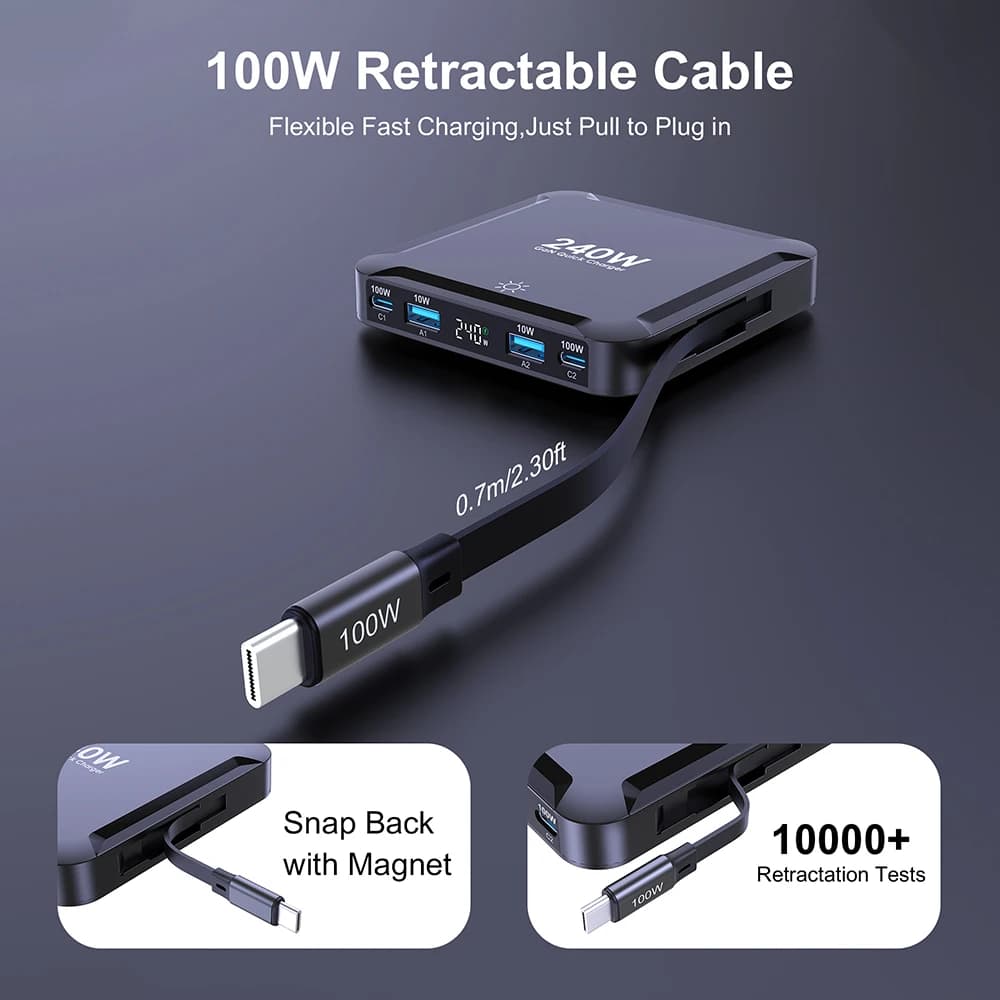 Ubigbuy 240W GaN Desktop Charging Station with Retractable Cable - image 3