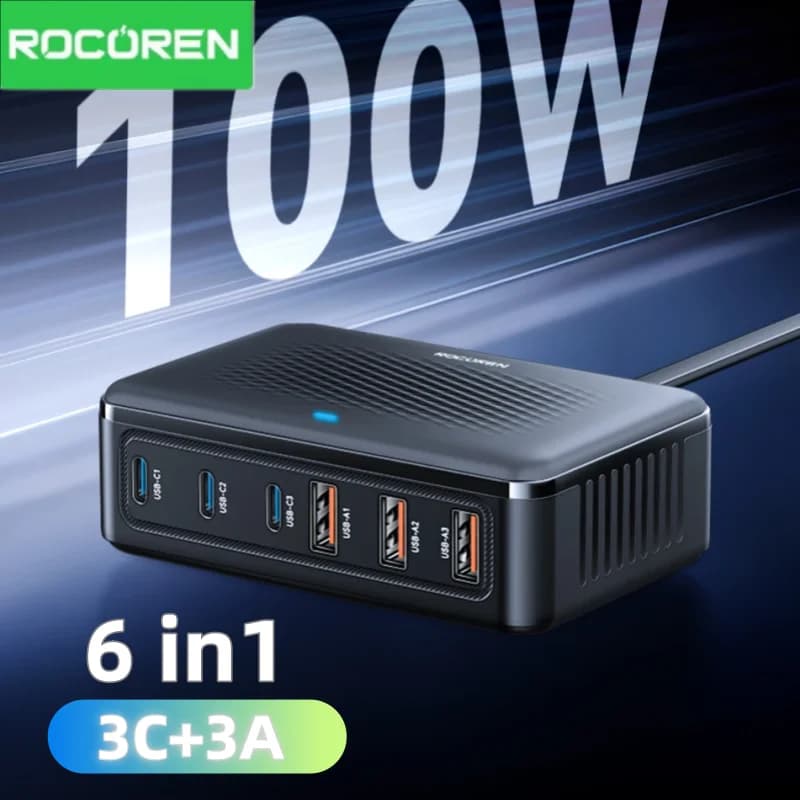 Rocoren 100W 6-Port GaN Desktop Charger Power Station