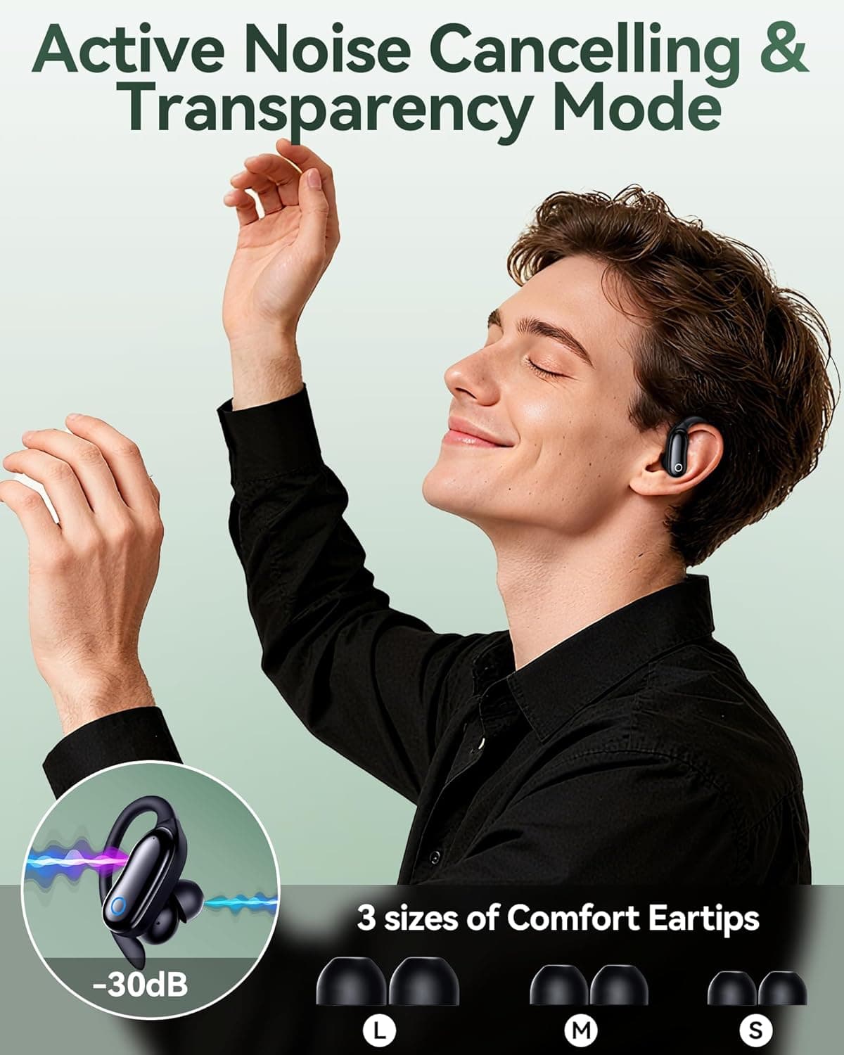 GNMN V7 ANC Wireless Earbuds with Earhooks and Charging Case - image 2