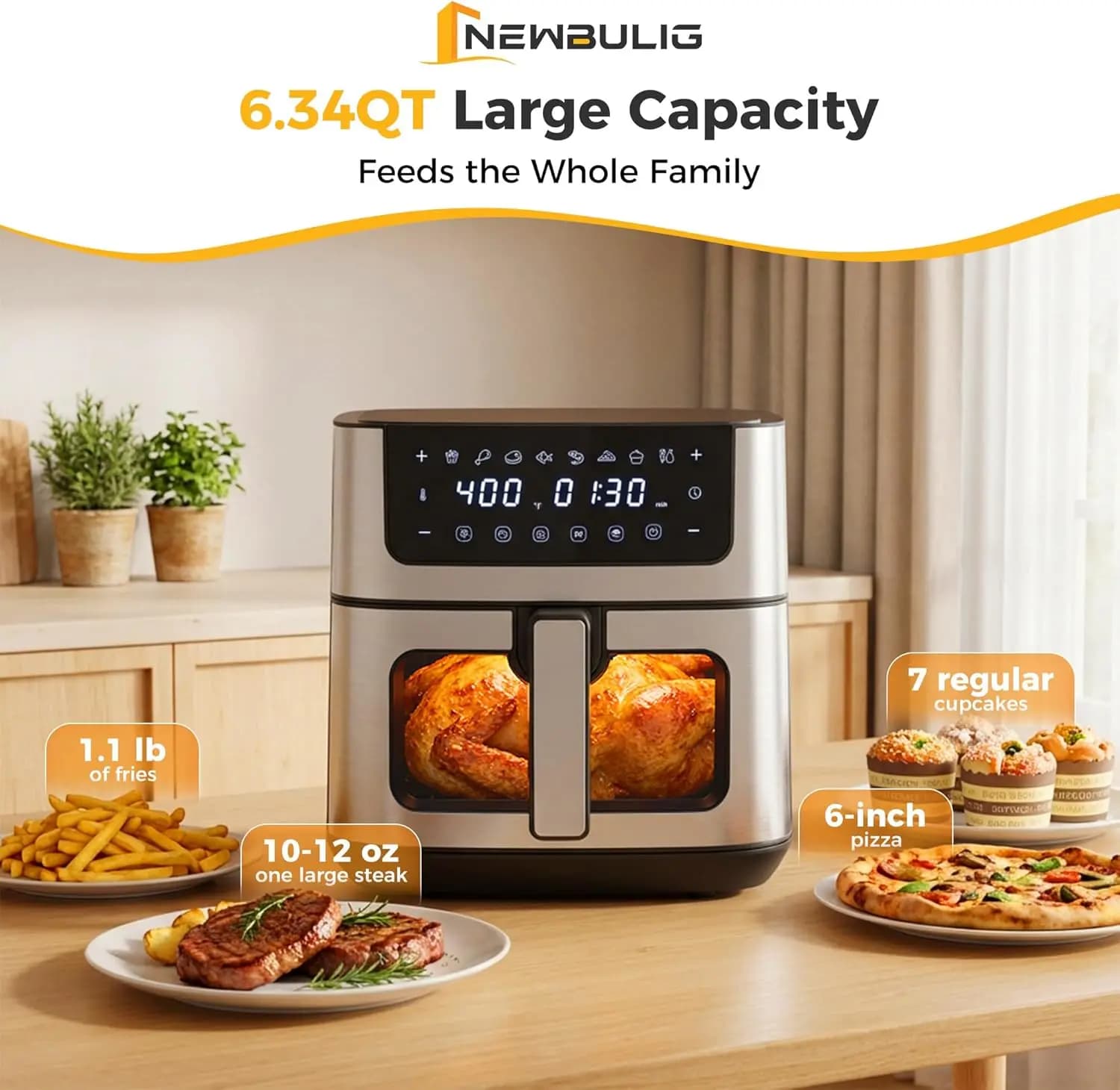 Nonstick 6.34QT Air Fryer with Window - image 5