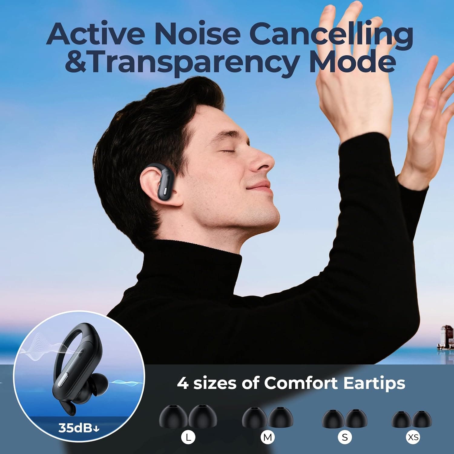 GNMN X19 wireless earbuds with ear hooks, ANC, and case - image 2