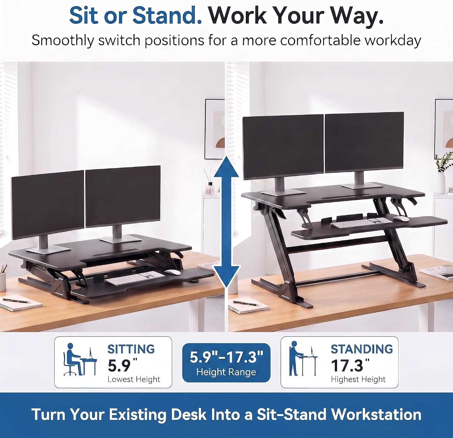 HUANUO 36-inch standing desk converter with keyboard tray - image 5