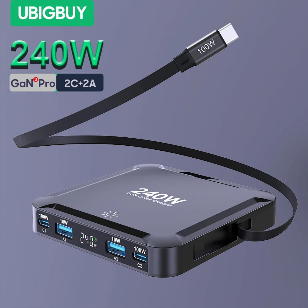 Ubigbuy 240W GaN Desktop Charging Station with Retractable Cable - image 2