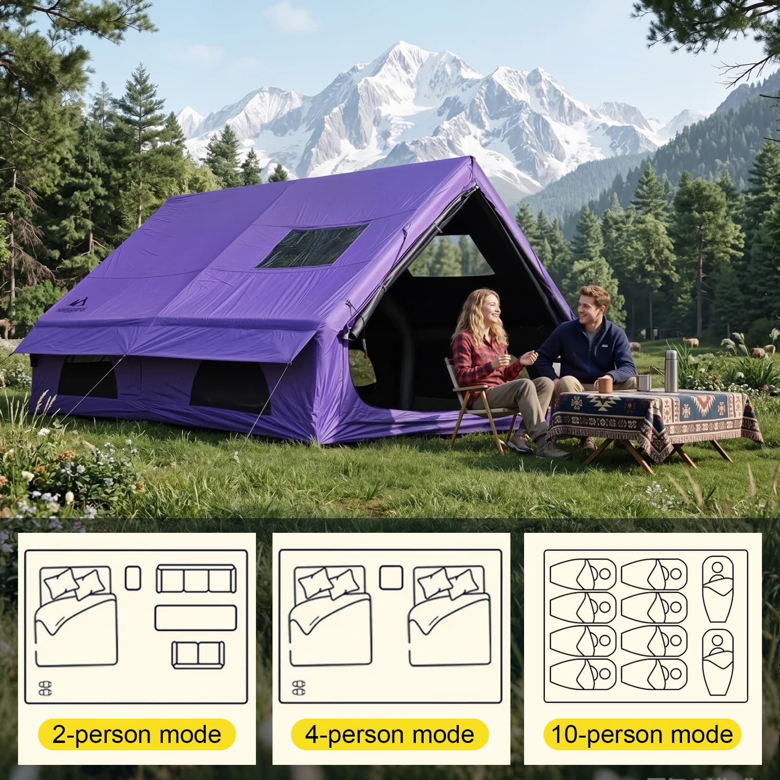 Premium Purple Inflatable Tent for Camping - 6-8 Person - image 5