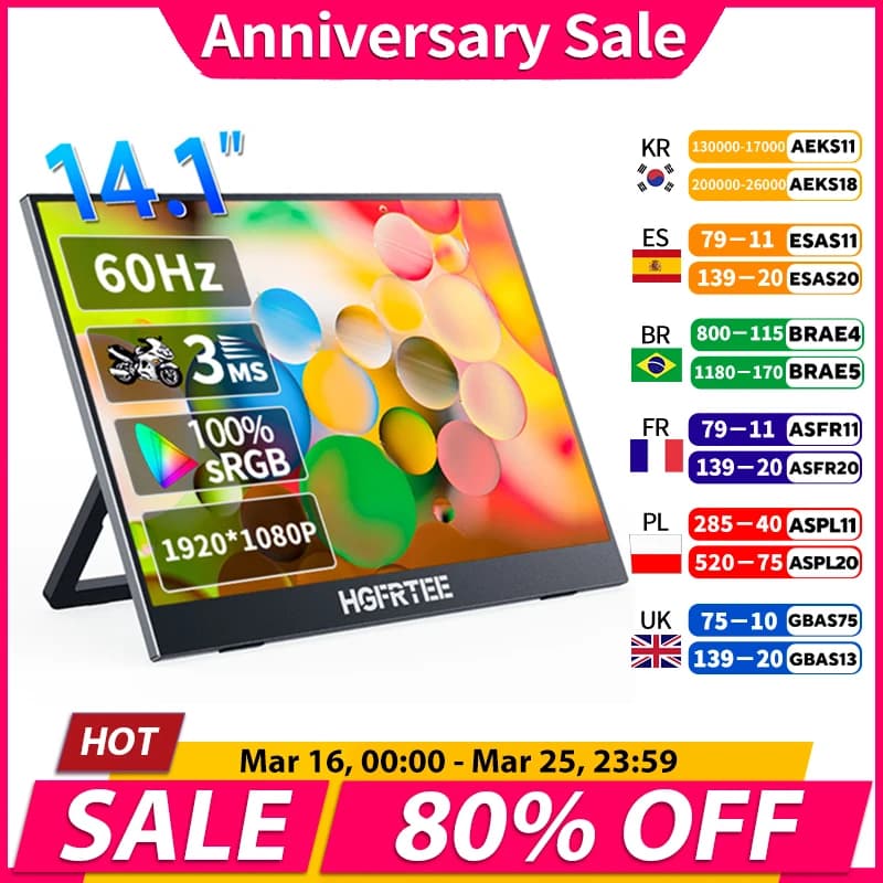 Portable 14.1 Inch Monitor - 1080P IPS Gaming Screen