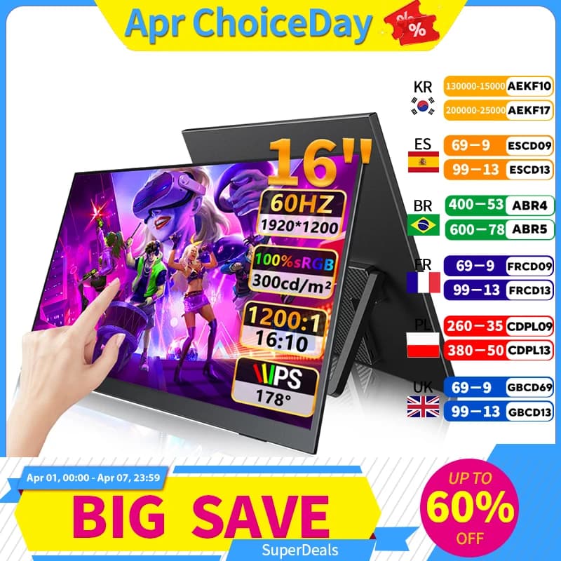 FHD 16" Portable Touch Monitor for Laptop & Gaming