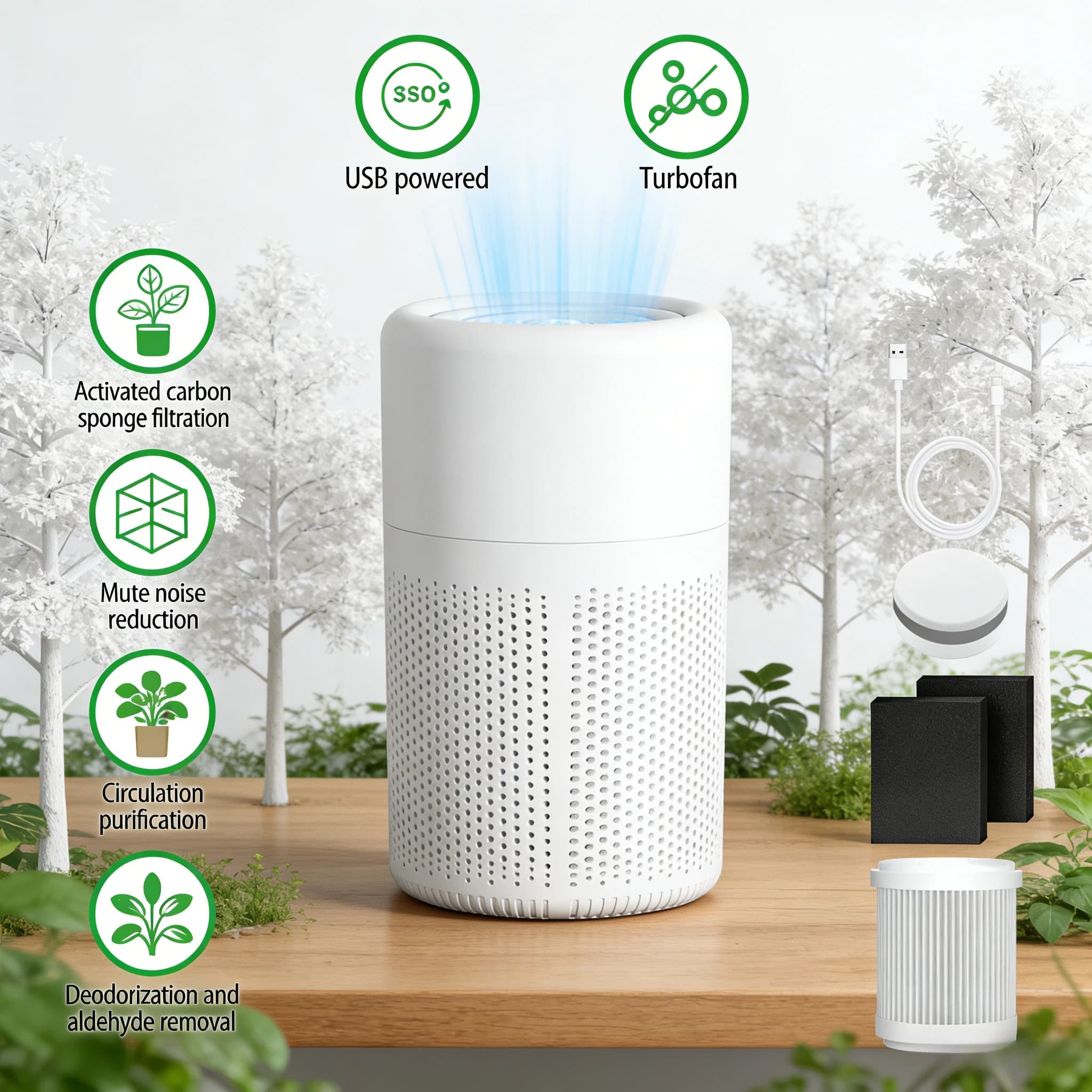 Air Purifier for Home Office | Quiet USB Cleaner