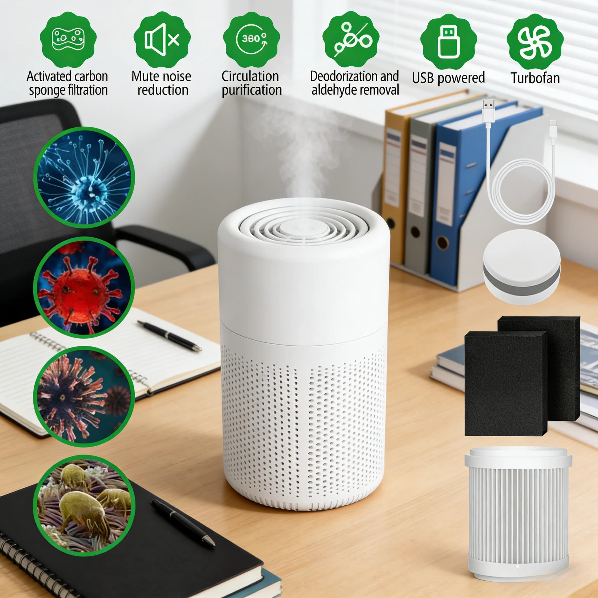 Air Purifier for Home Office | Quiet USB Cleaner - image 2