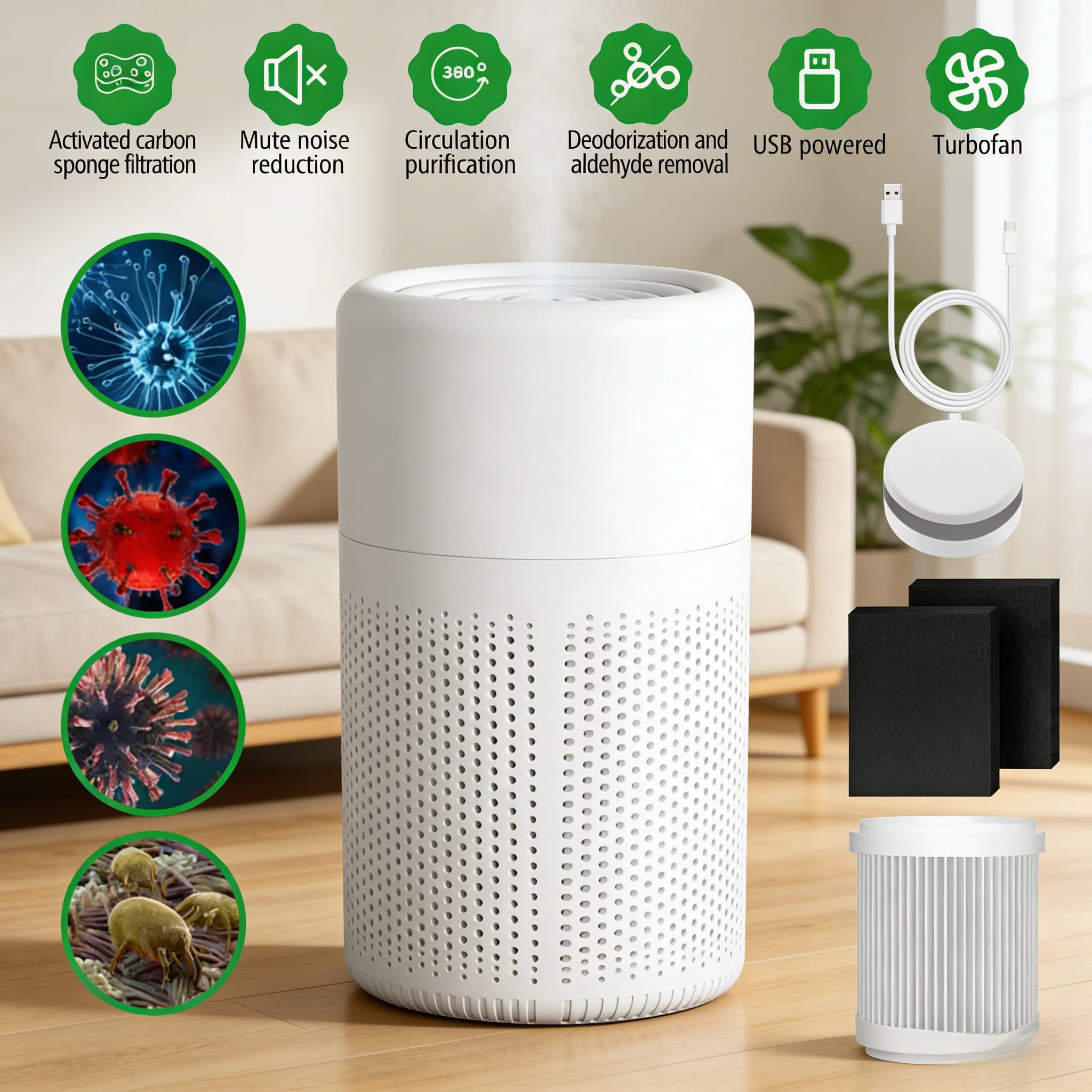 Air Purifier for Home Office | Quiet USB Cleaner - image 3