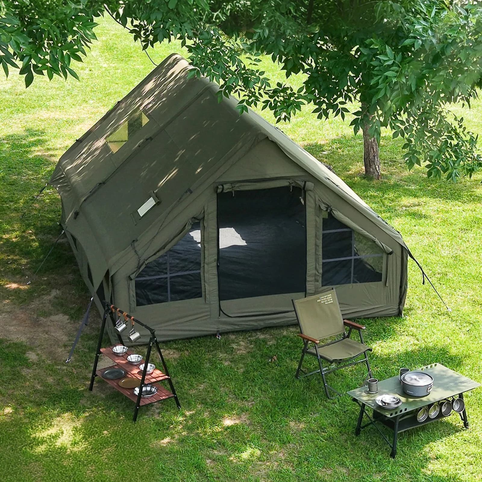 Army Green Inflatable Camping Tent for Families