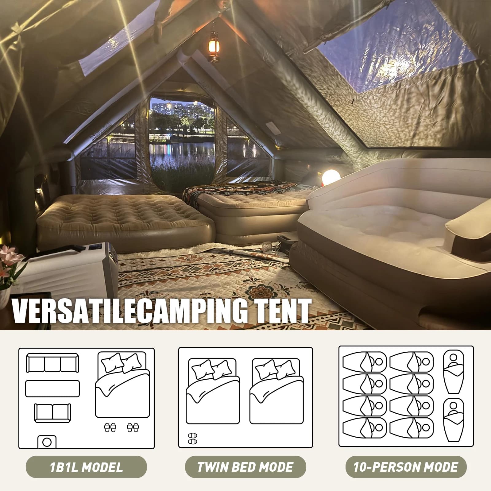 Army Green Inflatable Camping Tent for Families - image 3