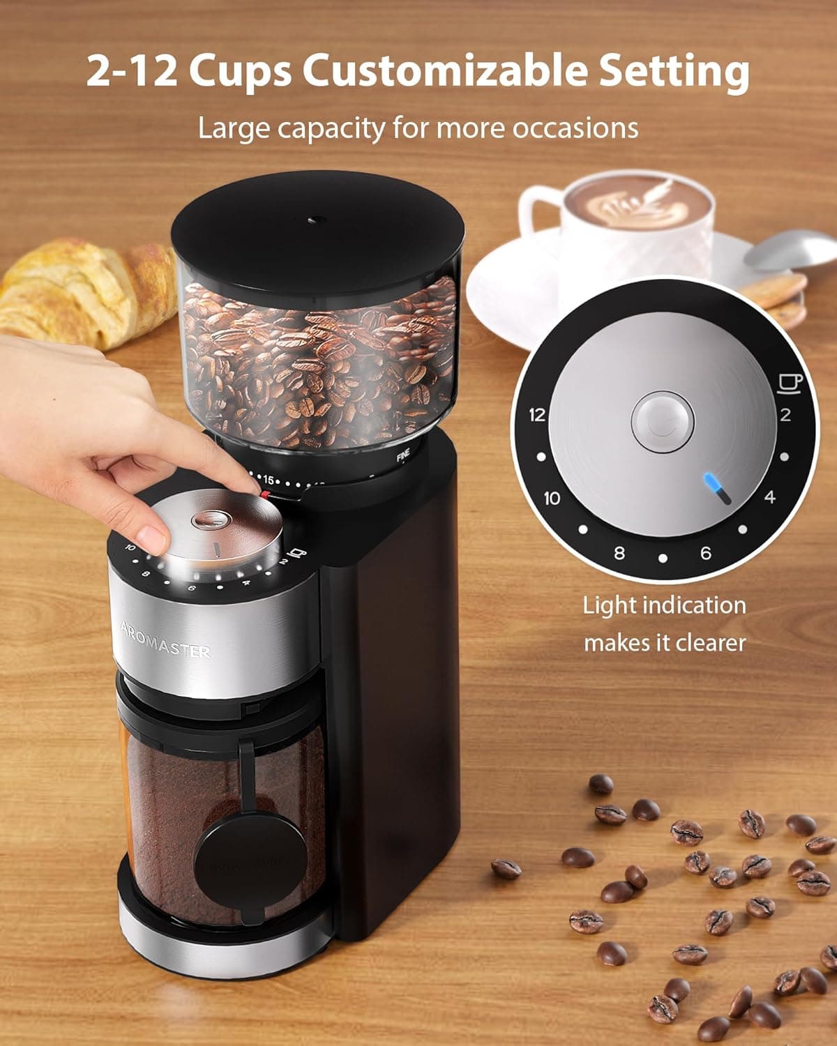 Aromaster Conical Burr Coffee Grinder with 25 Settings & Timer - image 5